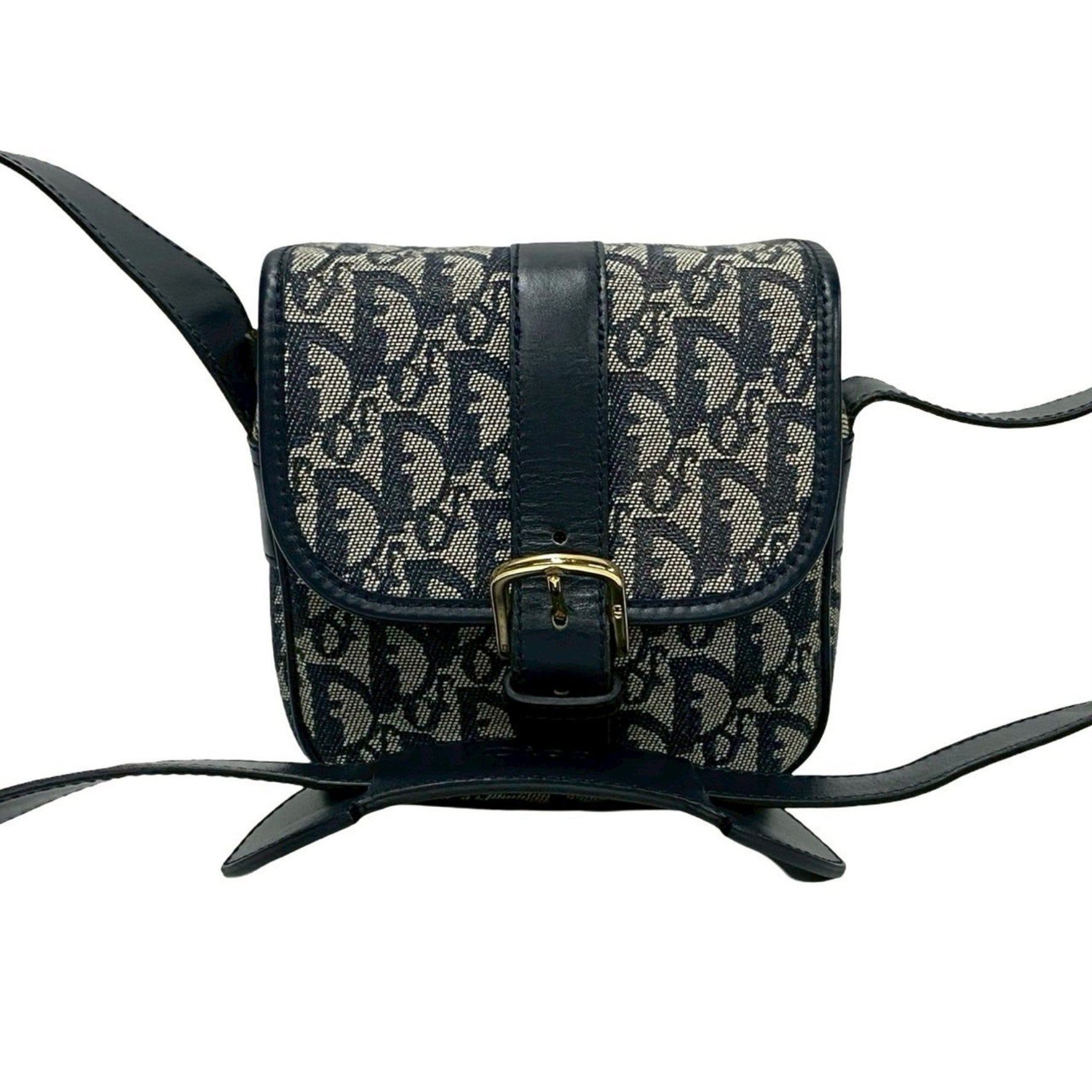 Christian Dior Trotter Pattern Leather Canvas Shoulder Bag Pochette