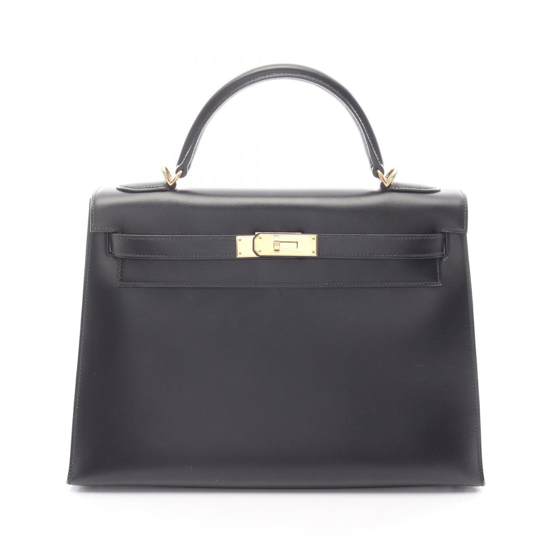 Hermes Hermès Kelly 32 handbag in calfskin box calf leather, black.