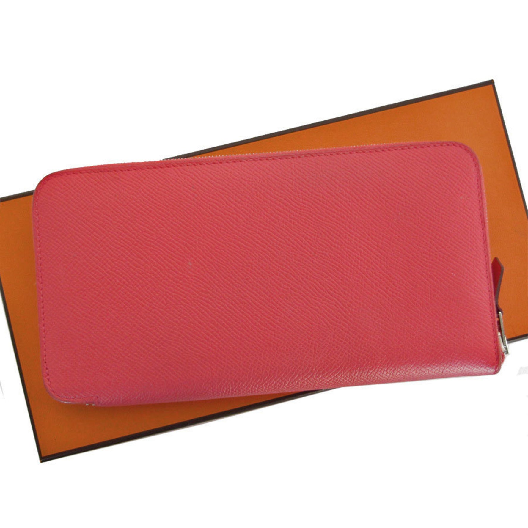 Hermes Round Long Wallet Azap Leather Pink Red Silver