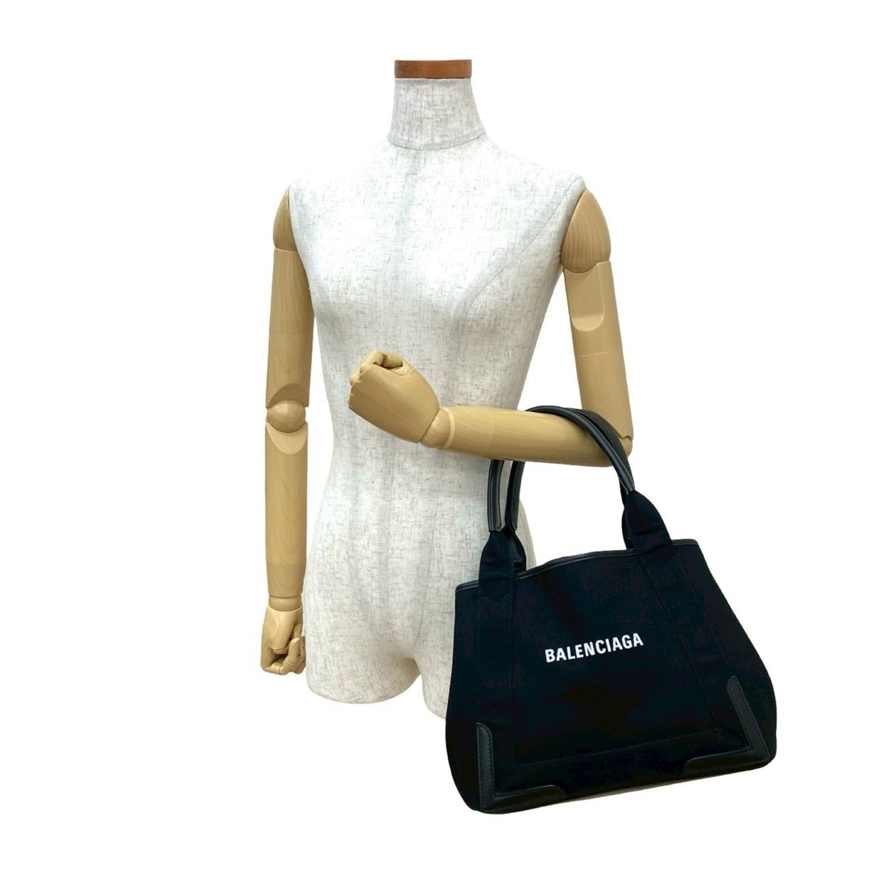 Nearly unused BALENCIAGA Navy Cabas Canvas and Leather Handbag/Mini Tote Bag in