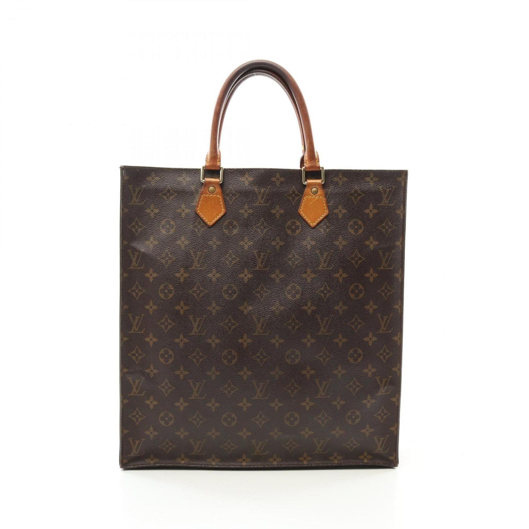 Louis Vuitton Sac Plat Tote Bag Coated Canvas Leather Monogram Brown
