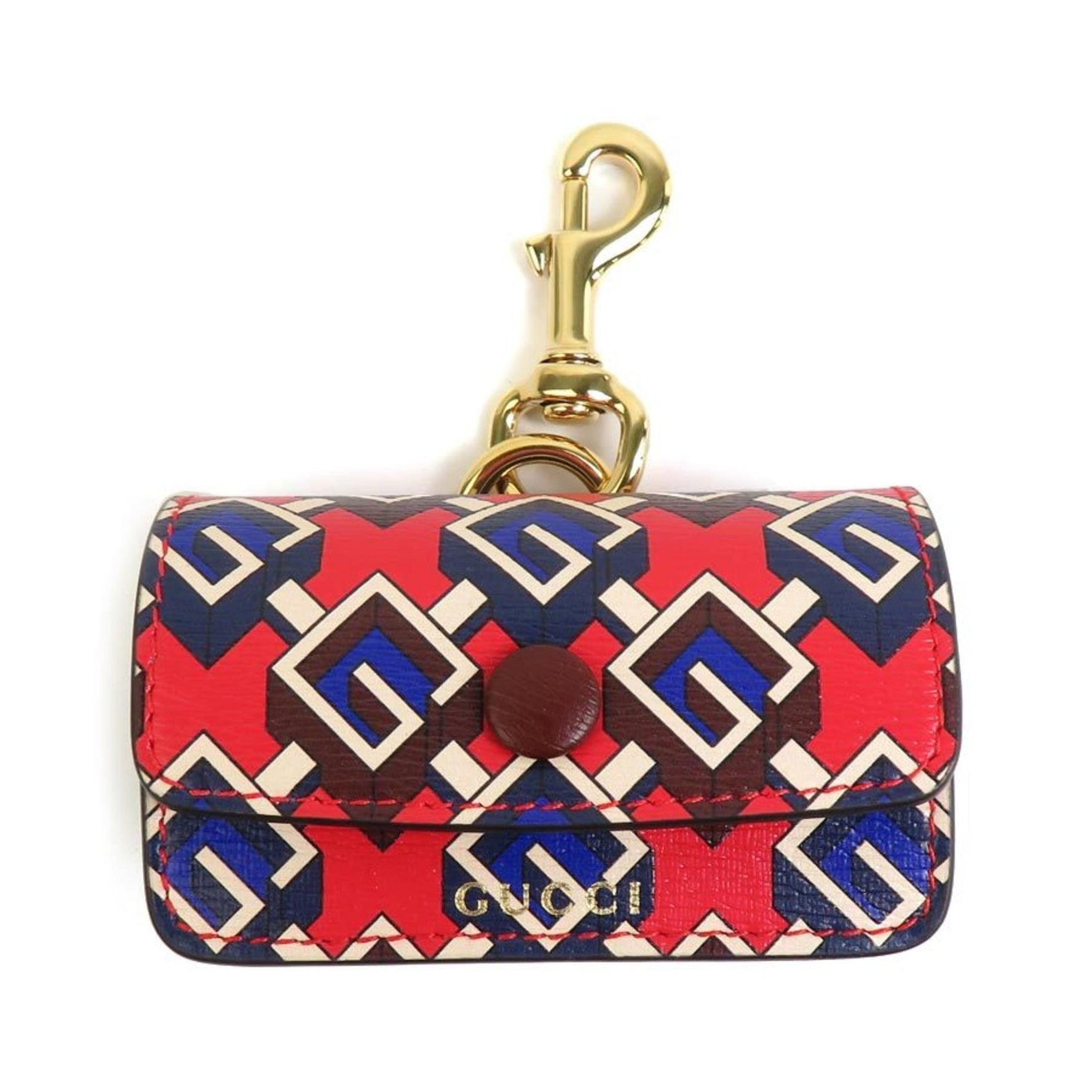 GUCCI Etiquette Bag Holder Leather Red Multicolor Gold Men Women e59299j