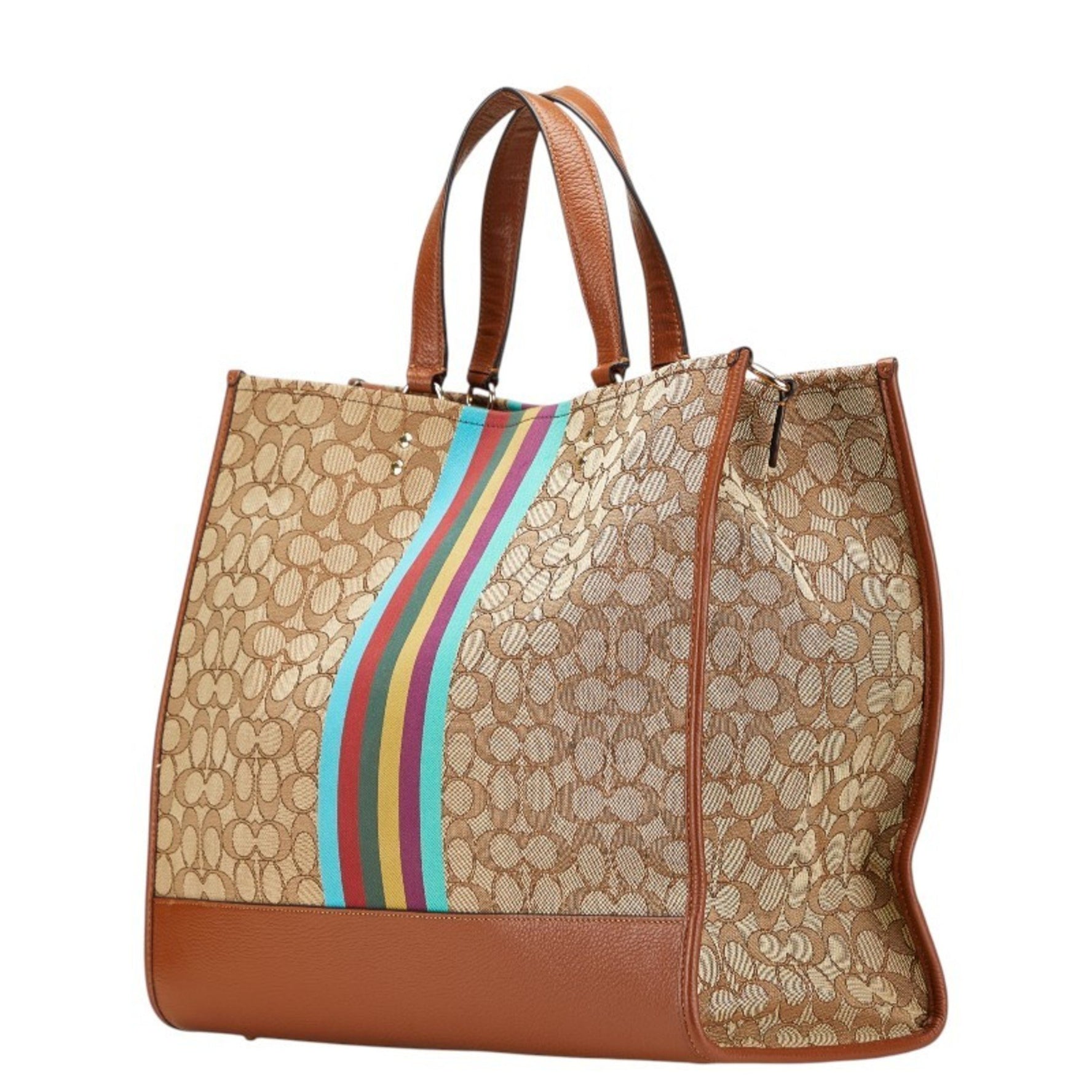 Coach Signature Dempsey Tote/Shoulder Bag, Brown Multicolor Canvas and Leather