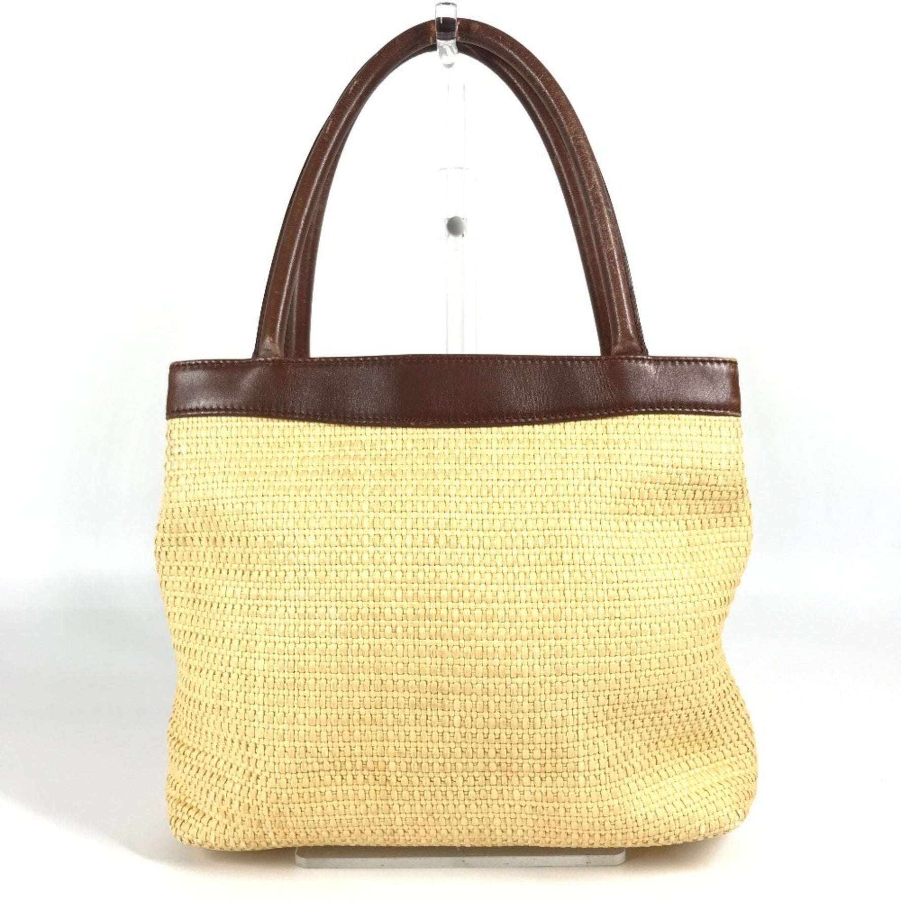 CHANEL CC Coco Mark Logo Tote Bag Shoulder Raffia/Leather Beige