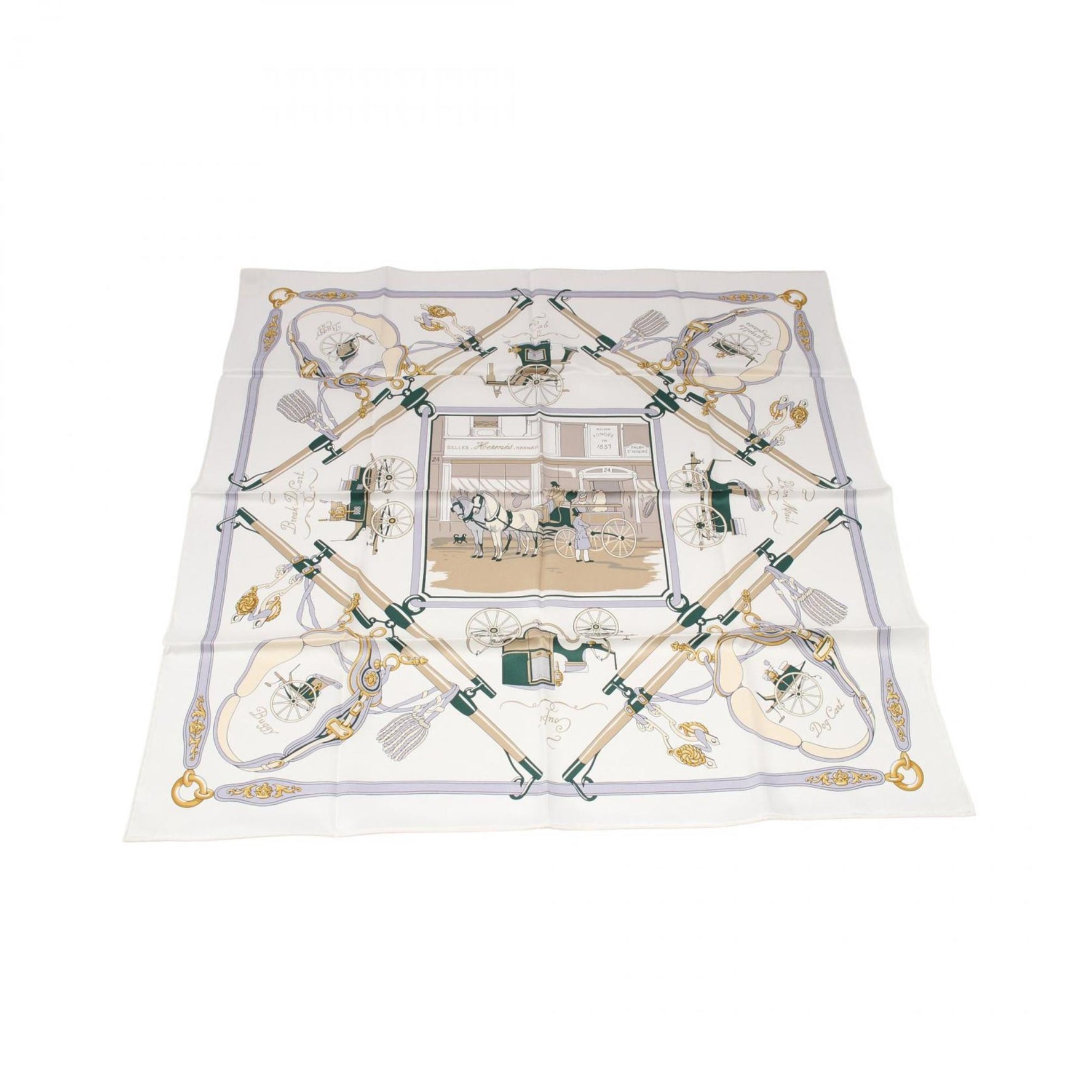 Hermes Carré 70 Palonniers Scarf Silk White Multicolor