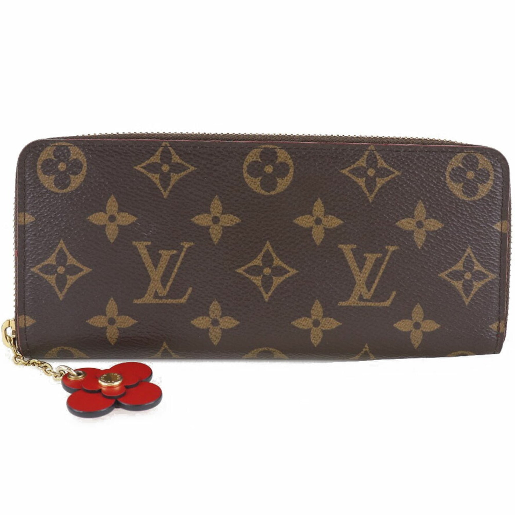 Louis Vuitton Portefeuille Clemence Flower Charm Monogram Canvas Brown Long Wallet
