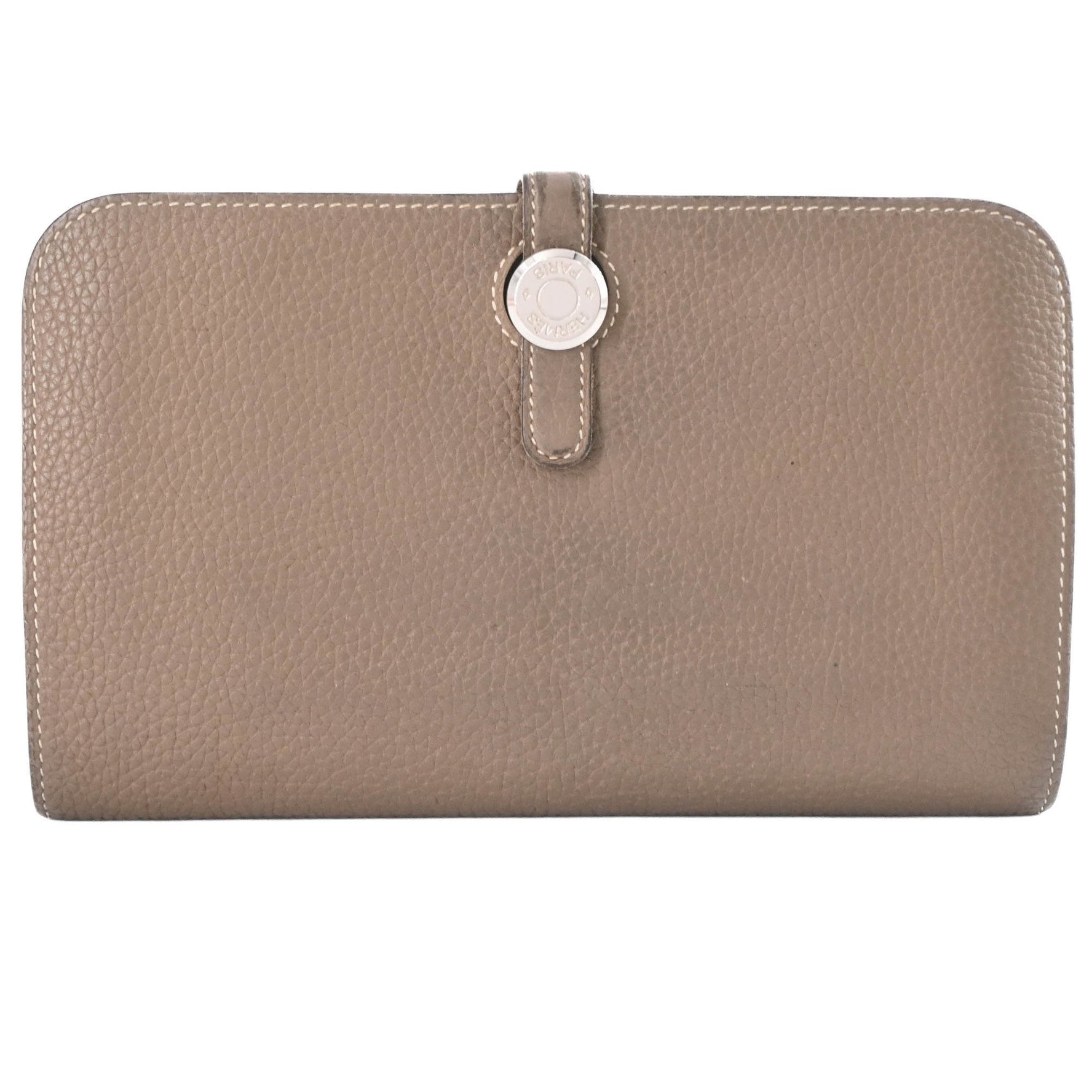 HERMES Dogon GM Duo Togo Leather Etoupe Long Wallet #D