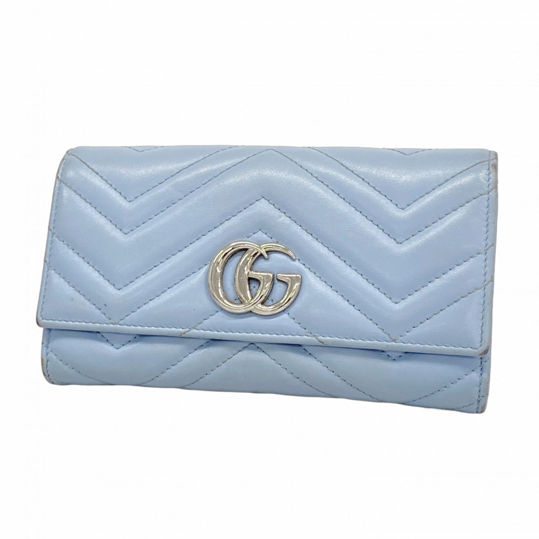 Gucci GG Marmont Long Wallet Leather Sky Blue Women's