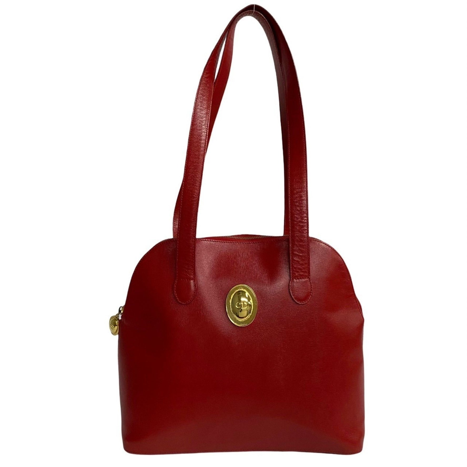 Christian Dior CD logo hardware leather semi-shoulder bag/mini tote bag in red