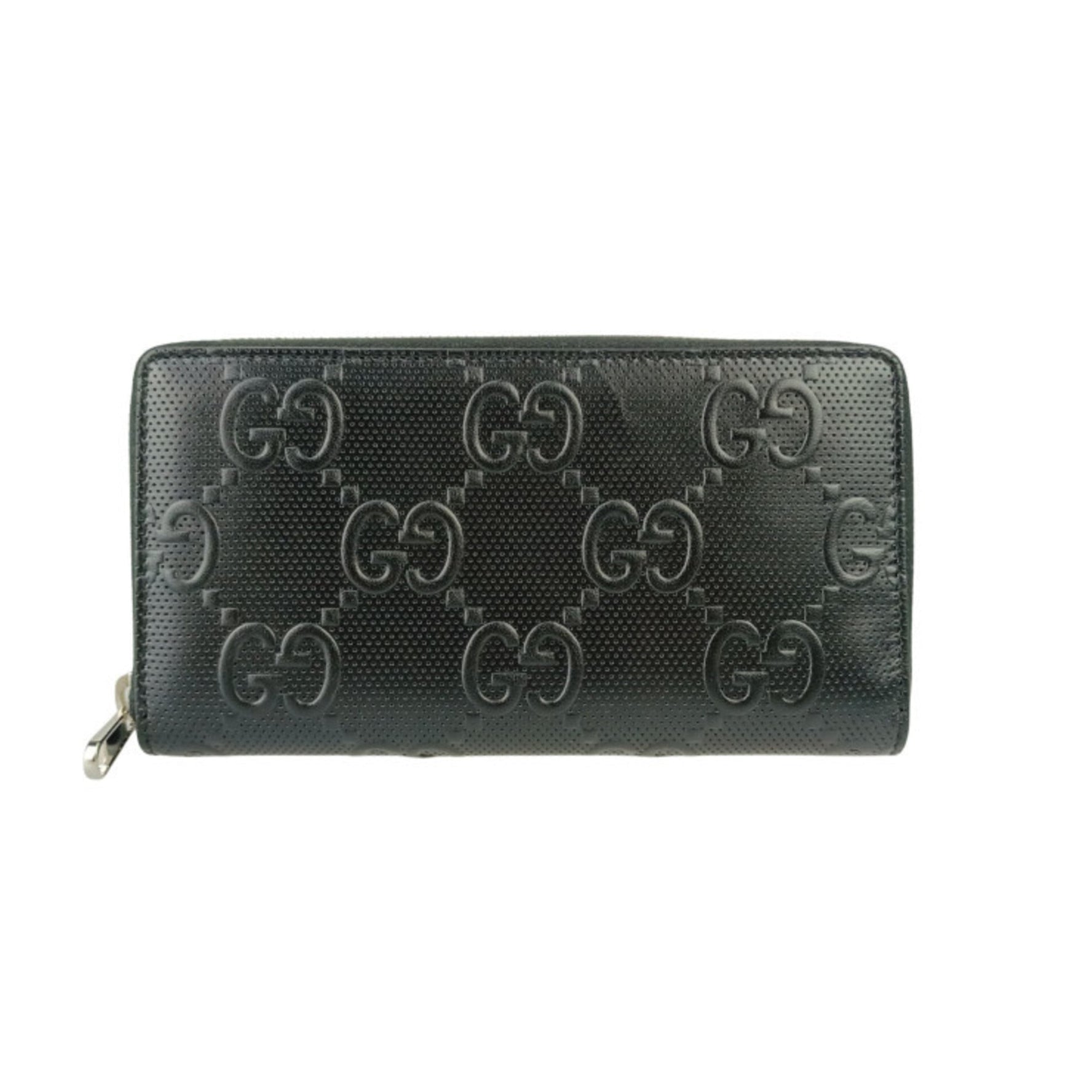 GUCCI GG Embossed Wallet Leather Perforated Round Long