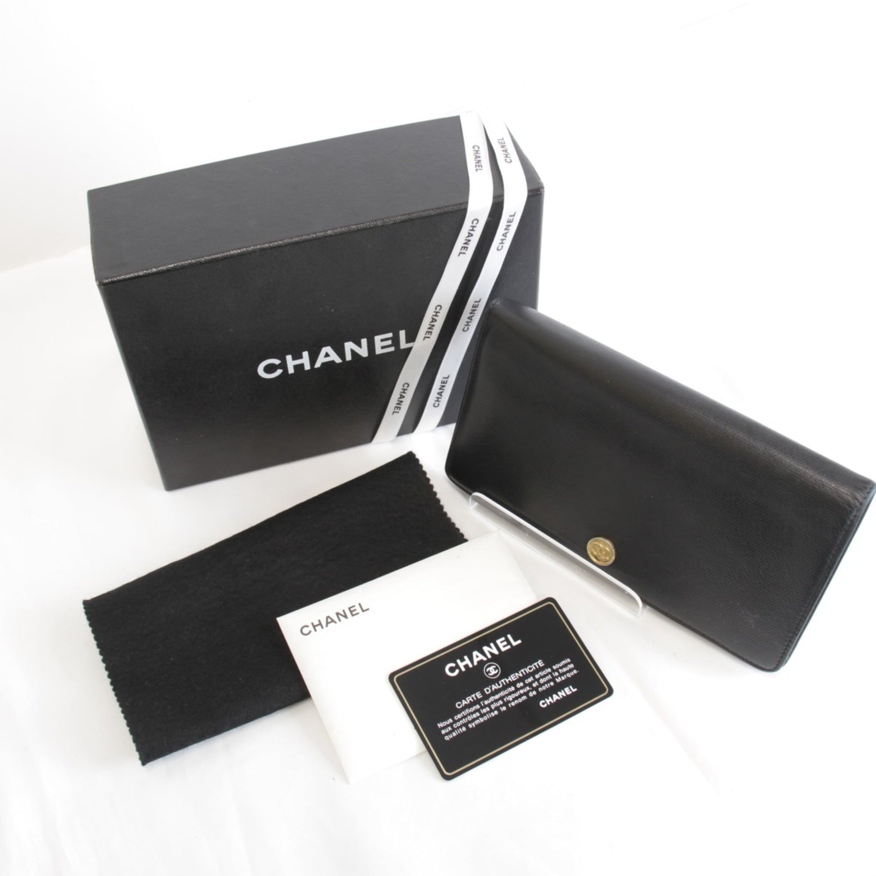 CHANEL Coco Button Bifold Long Wallet, Leather