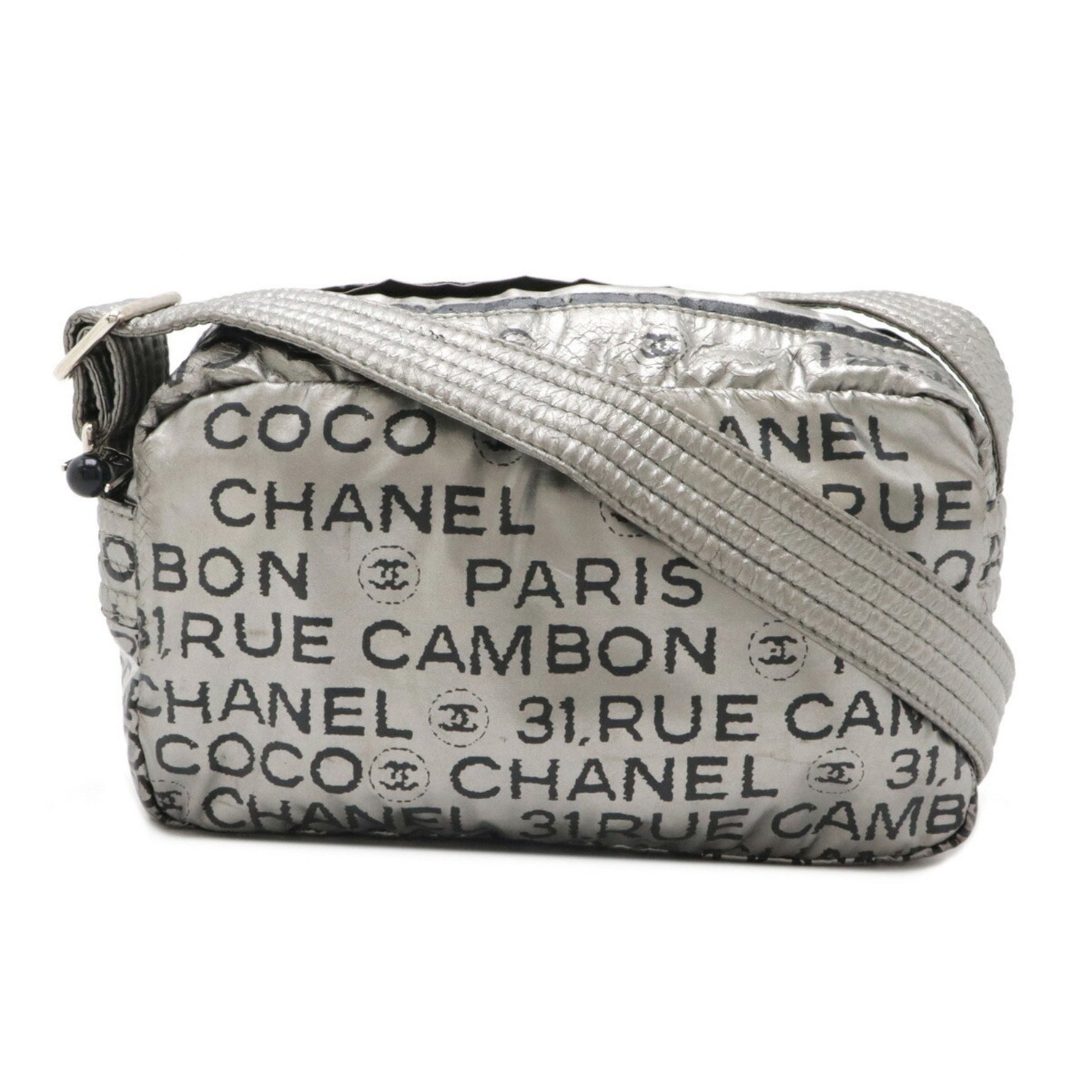 CHANEL Unlimited Shoulder Bag Pochette Nylon Silver Black 6531