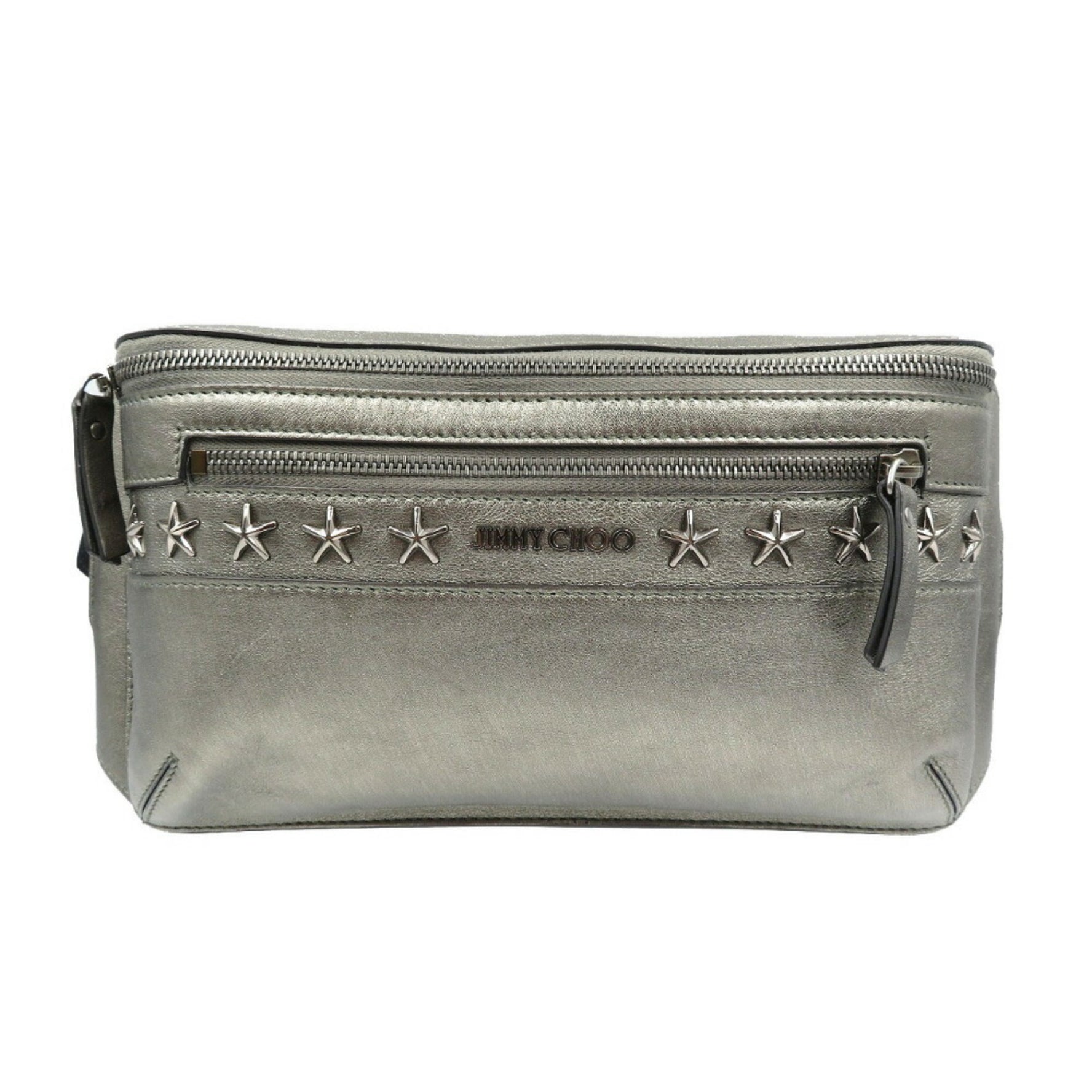 Jimmy Choo Star Studded Leather Metallic Gray Body Bag CHOO
