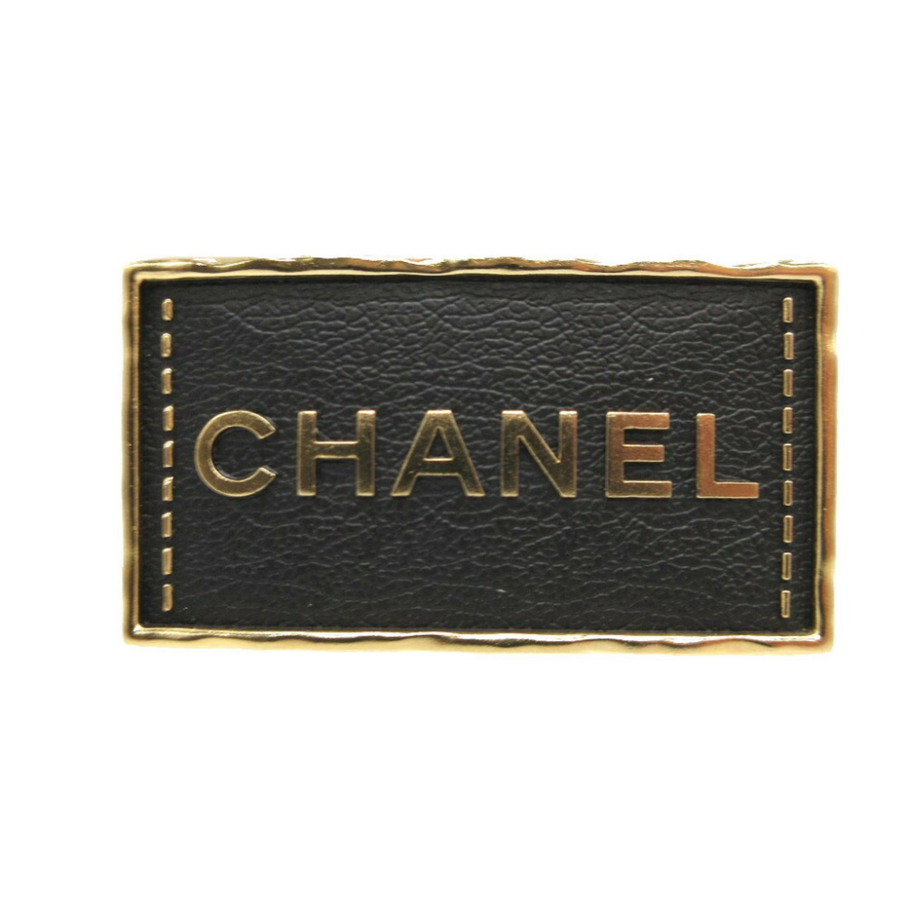 Chanel Leather Metal Black Gold Brooch