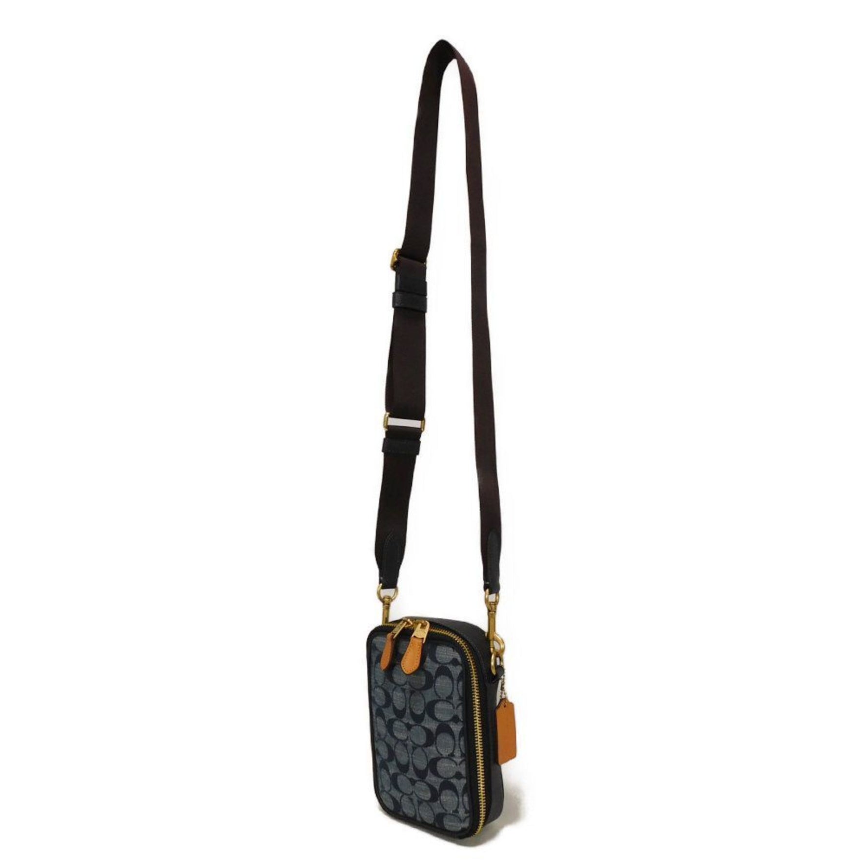 Coach Stanton Shoulder Bag/Crossbody Bag in Denim, Pebble Leather, Signature Chambray