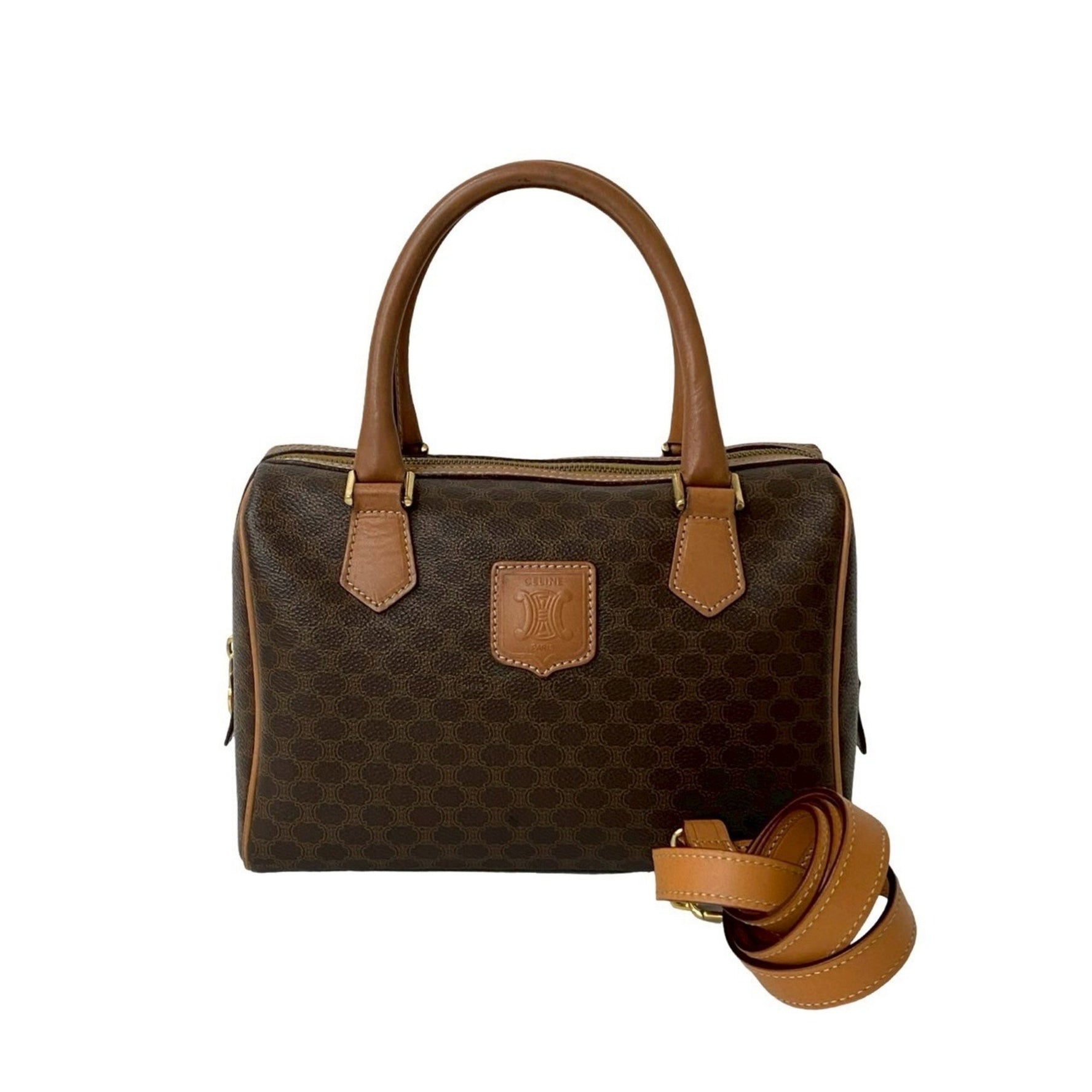 CELINE Vintage Macadam Blason Triomphe Pattern Leather Handbag/Shoulder Bag