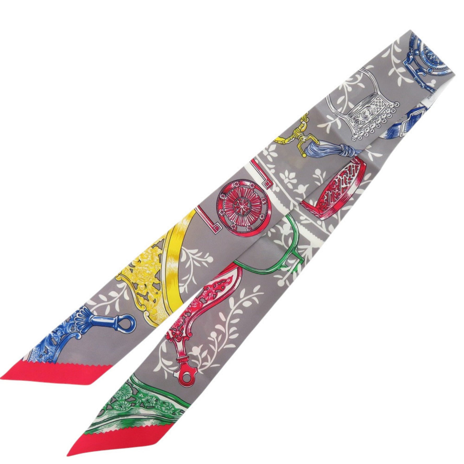 Hermès Twilly Stirrup Remix Silk Gris Asier Rouge Scarf Muffler 0187 HERMES