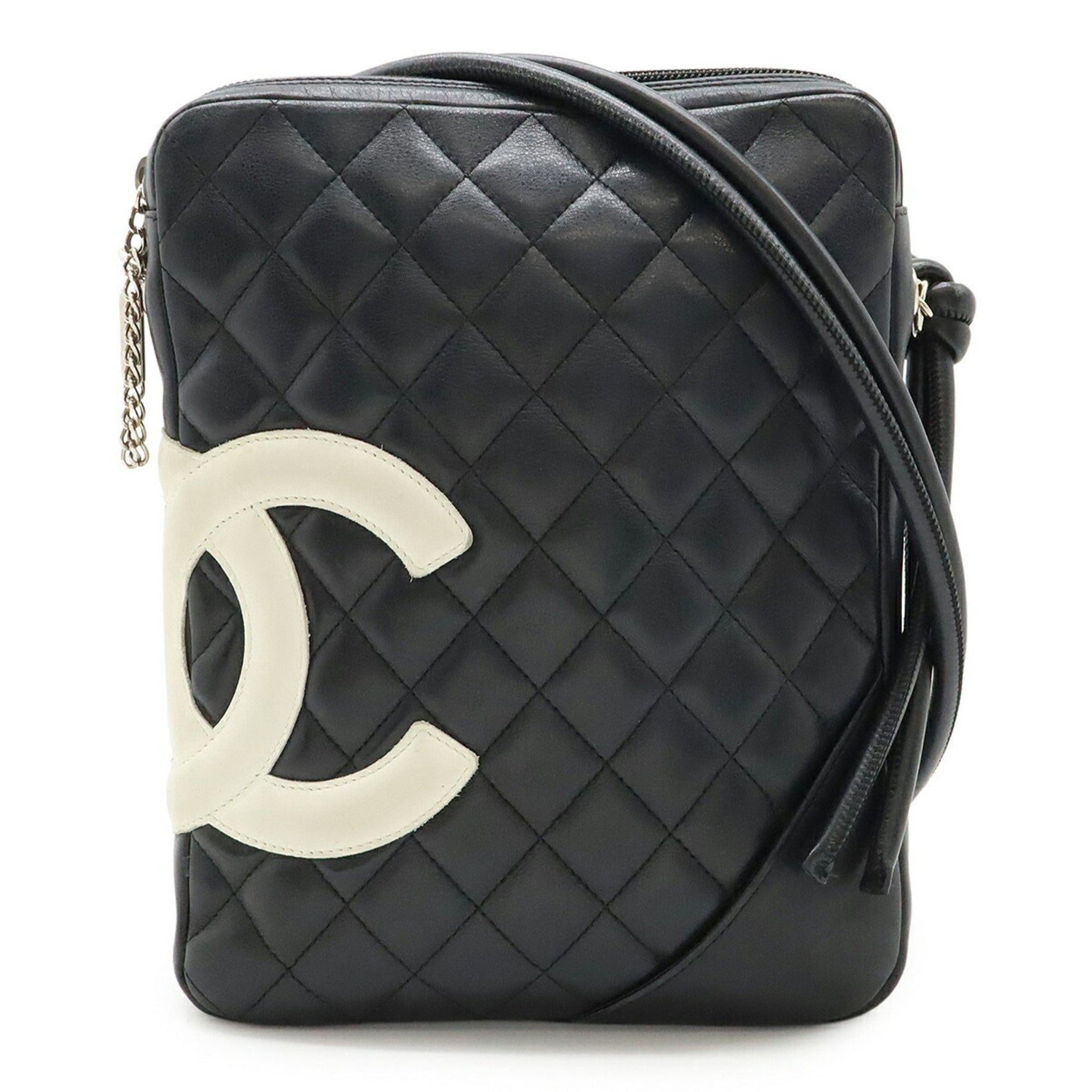 CHANEL Cambon Line Coco Mark Medium Pochette Shoulder Bag in Soft Calfskin, Black and White
