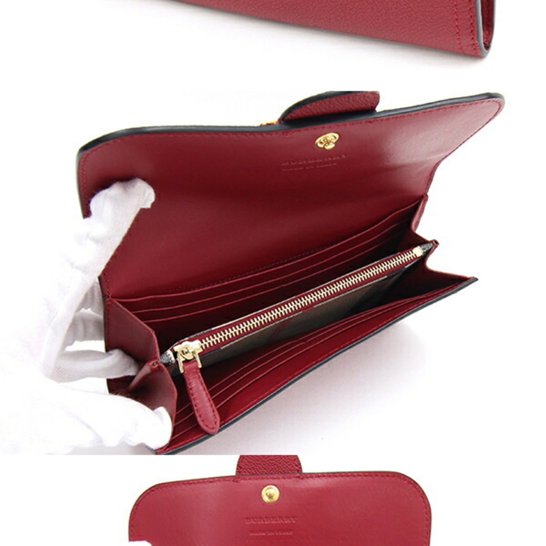 Burberry Bi-fold Long Wallet Red Leather Nova Check Women's BURBERRY
