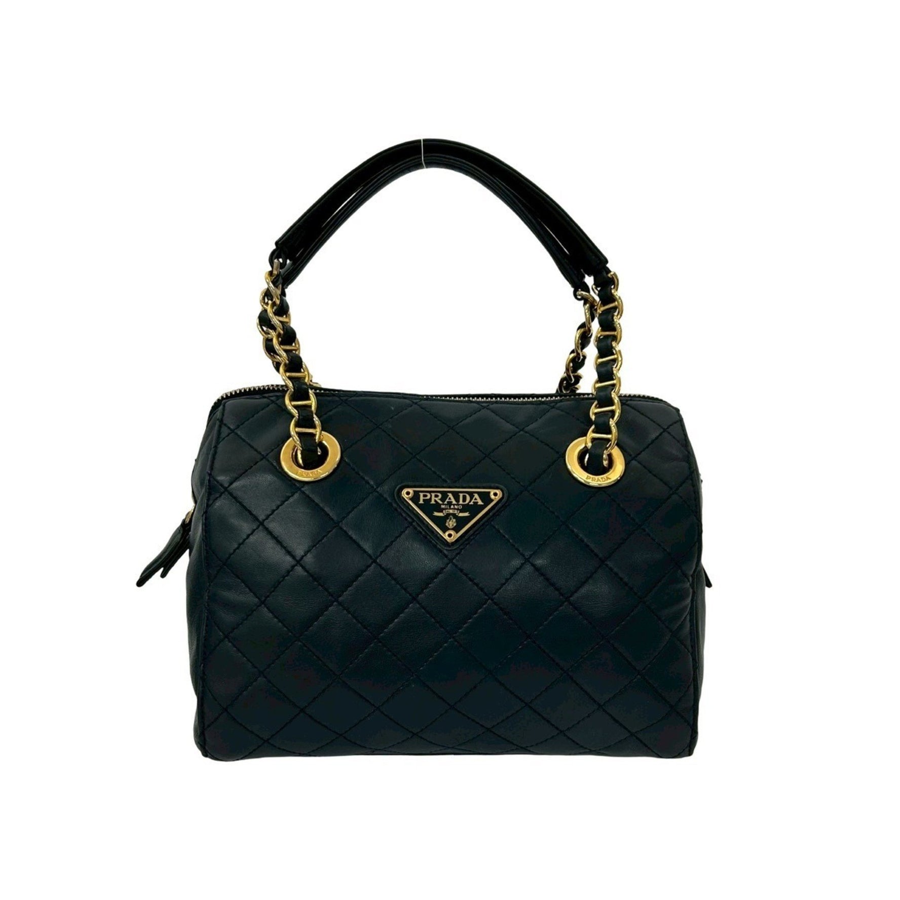 PRADA Triangle Logo Quilted Leather Chain Handbag/Mini Boston Bag