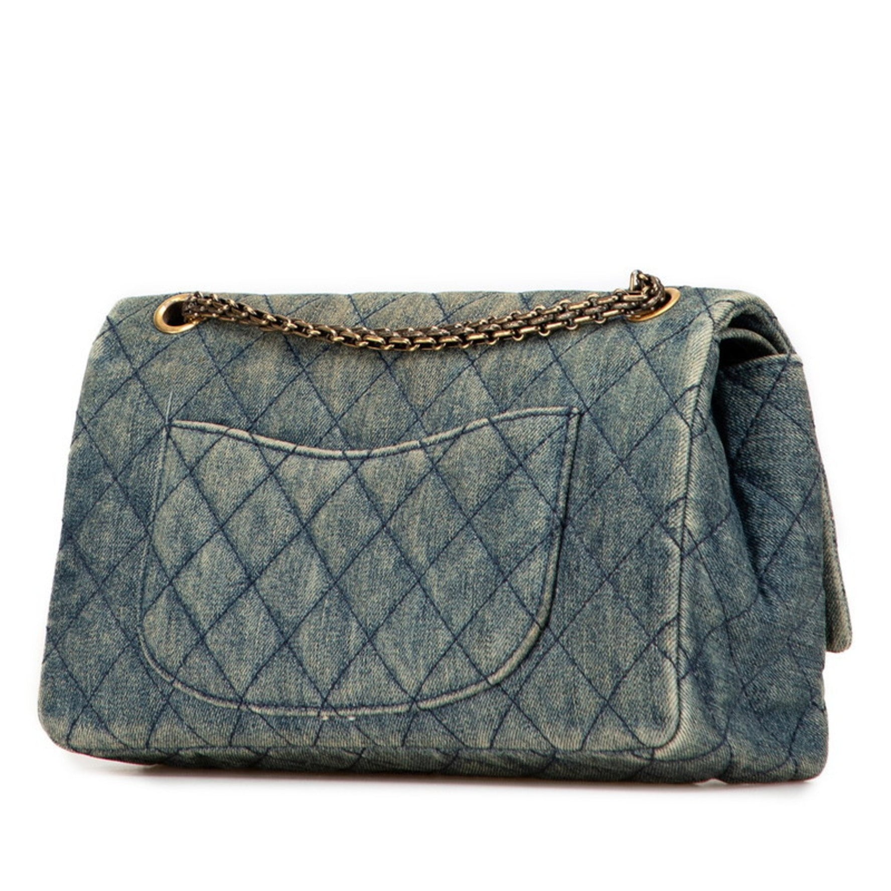 CHANEL 2.55 Matelasse 28 Double Flap Chain Shoulder Bag in Light Blue Denim