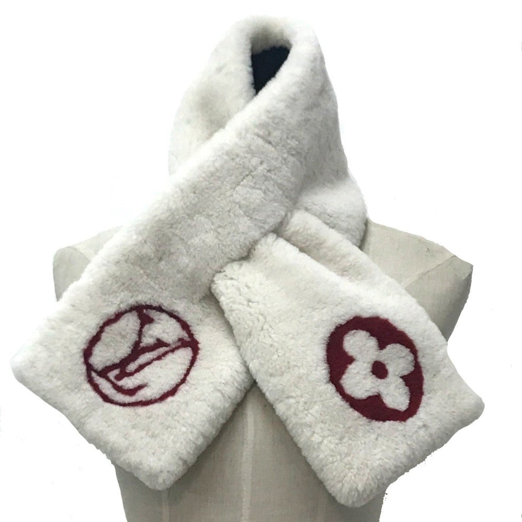 Louis Vuitton Monogram Flower Echarpe Shirring Darling Stole Scarf Cashmere/Shearling White x Red