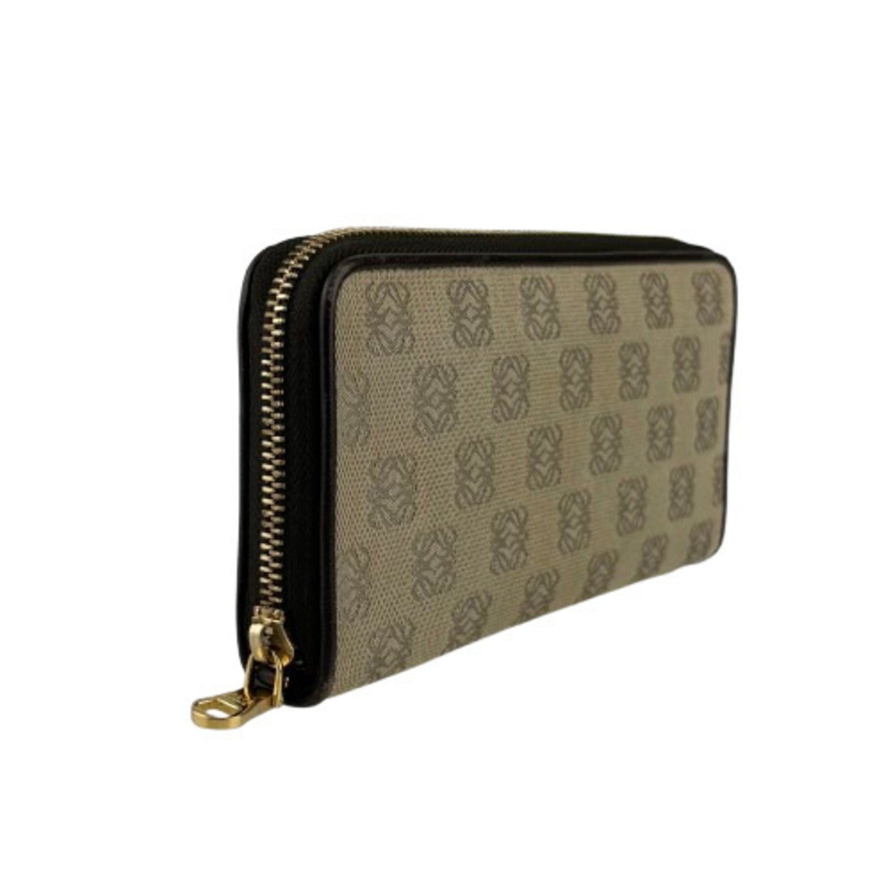 LOEWE Anagram Zip-Around Wallet - Beige and Brown Canvas Leather, Men's Round