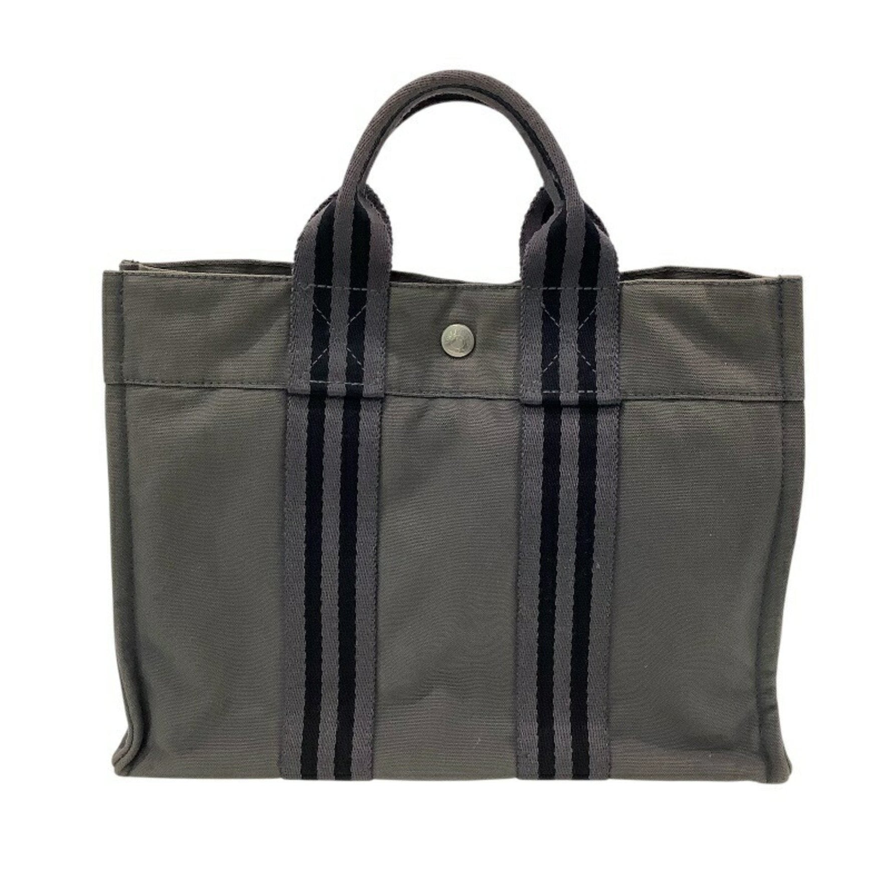 Hermès (HERMES) Foul Tote PM Gray Canvas Bag (Handbag/Mini Tote) with Discoloration (KB-9866)