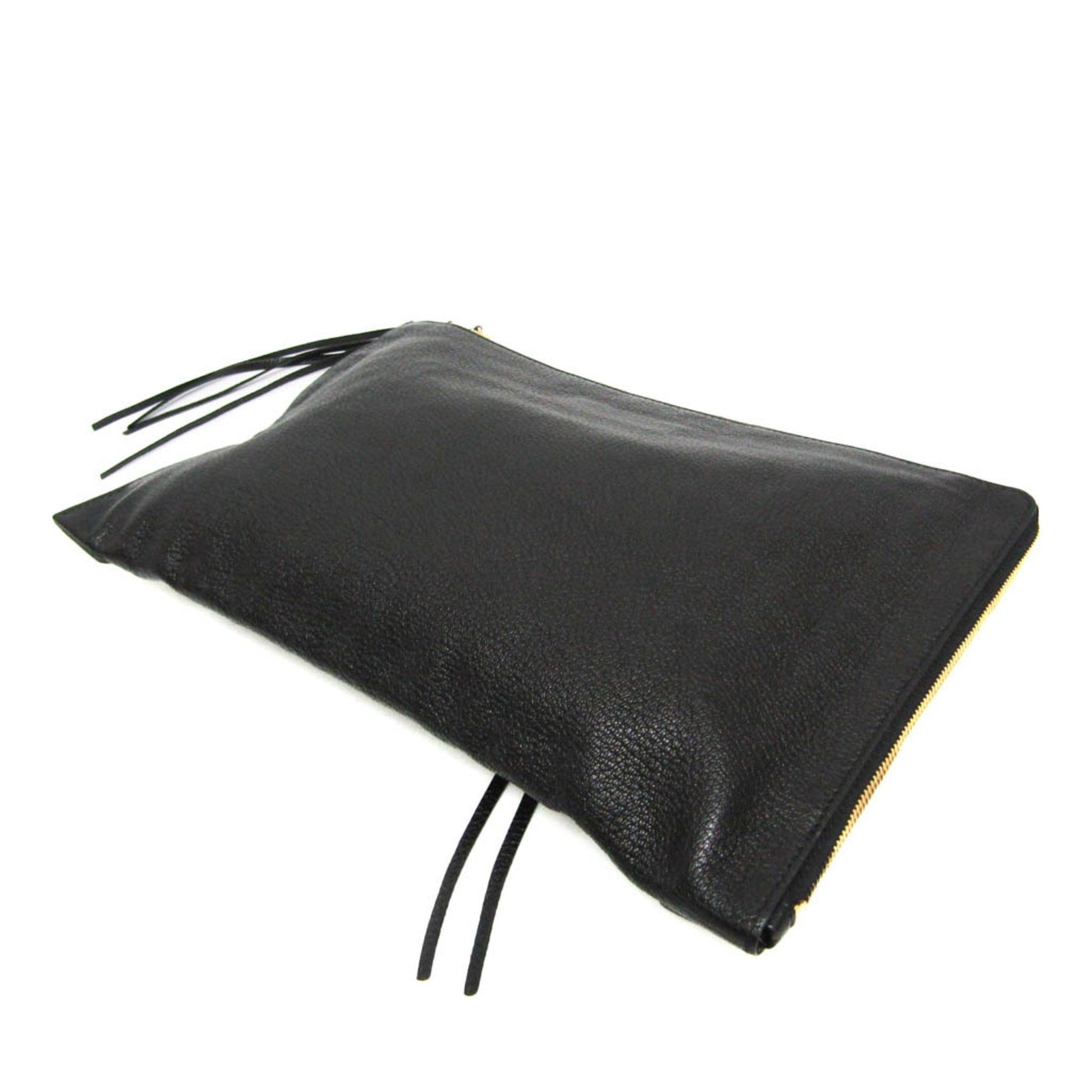 Balenciaga Metal Edge Women,Men Leather Clutch Bag Black