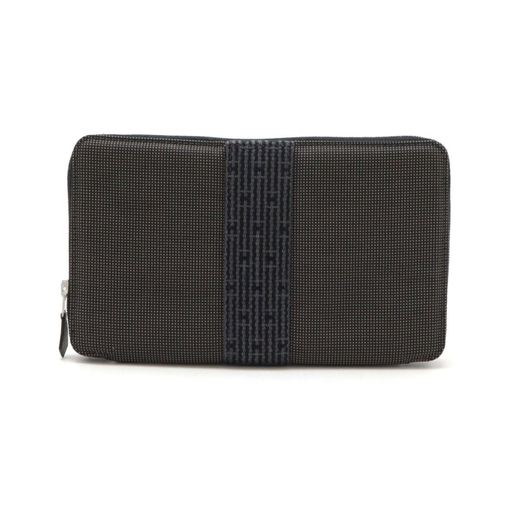 HERMES Hermes Air Line Purse GM Round Long Wallet Passport Case Canvas Grey