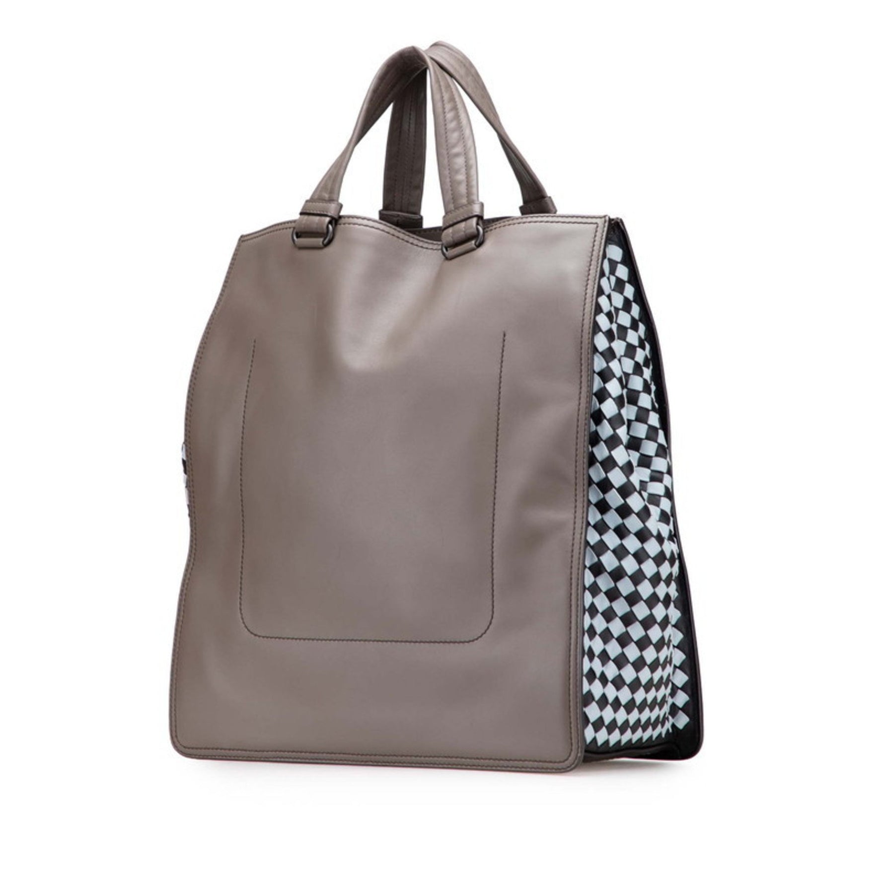 Bottega Veneta Intrecciato Tote Bag, Gray and Black Leather