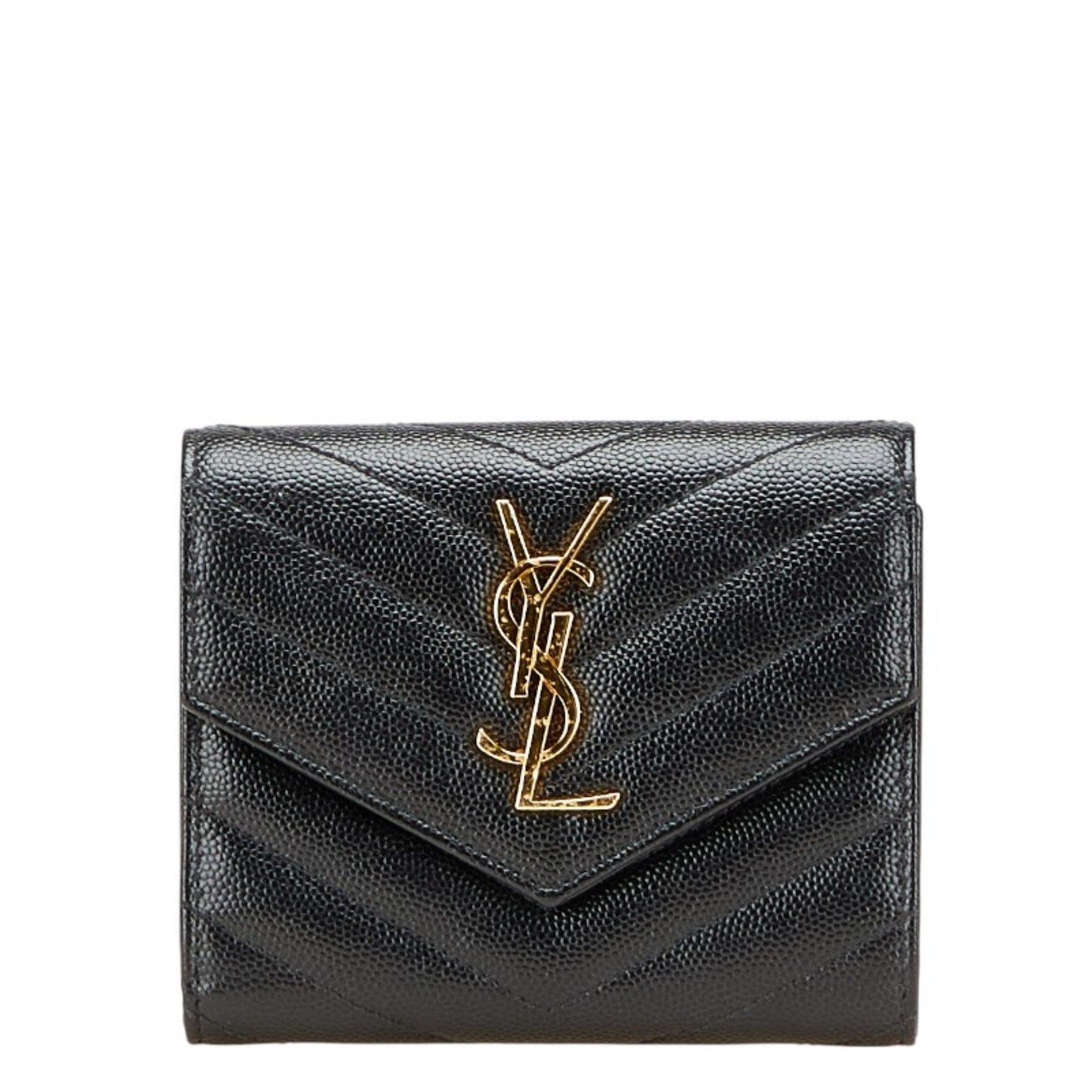 Saint Laurent YSL V-Stitch Tri-fold Wallet Leather SAINT LAURENT