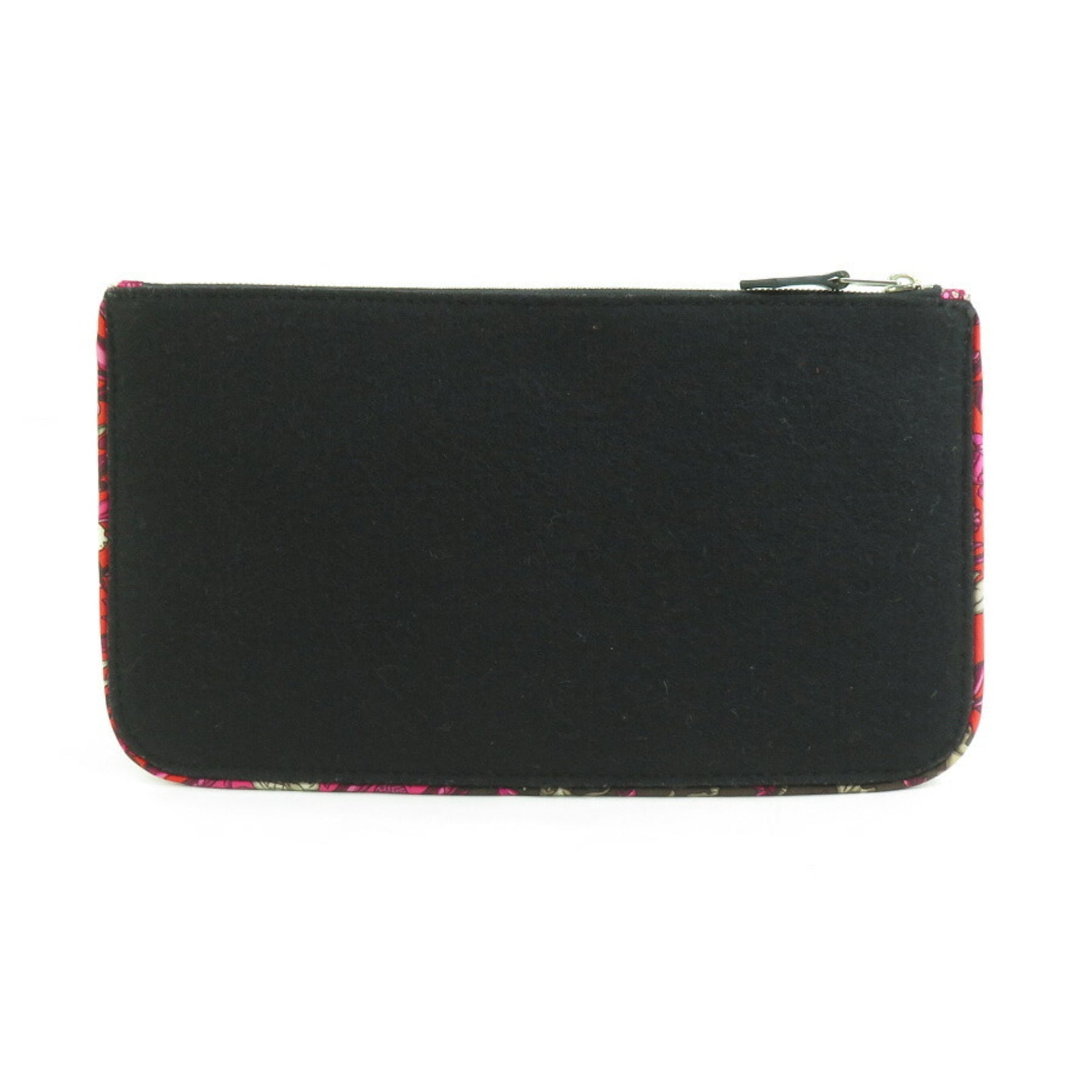 Hermes Silkin Felt Silk Pouch Black Red Multicolor