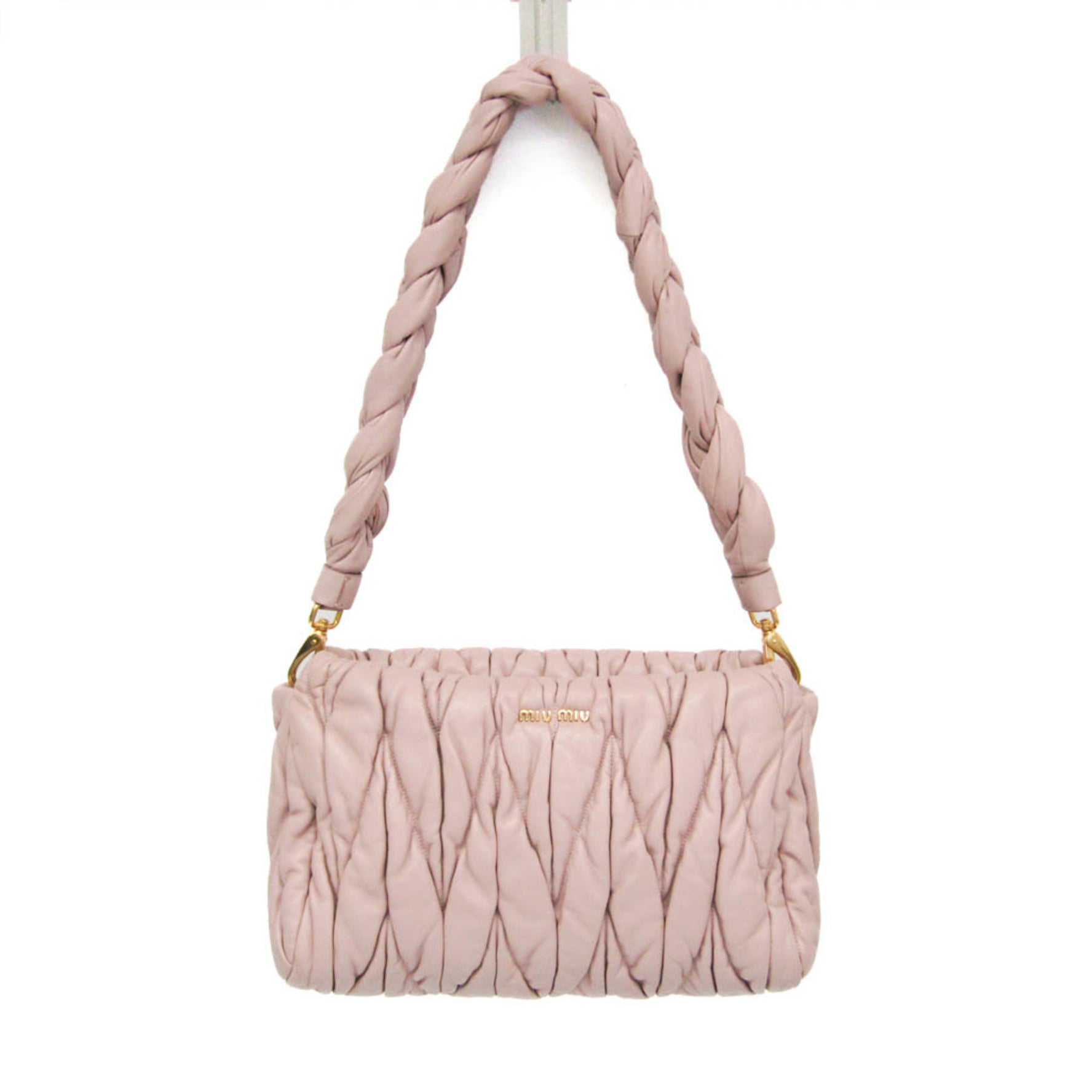 Miu Miu Matelasse Leather Shoulder Bag Pink Beige