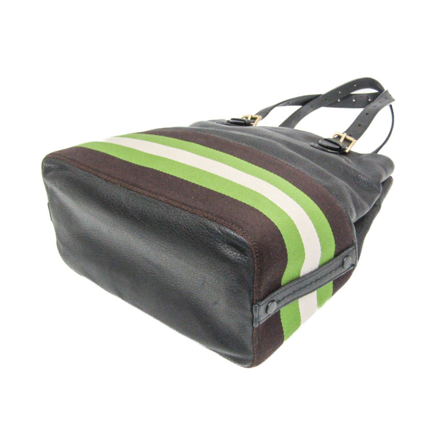 Bally Udine-sm.i Women's Leather,Canvas Tote Bag Black,Dark Brown,Green