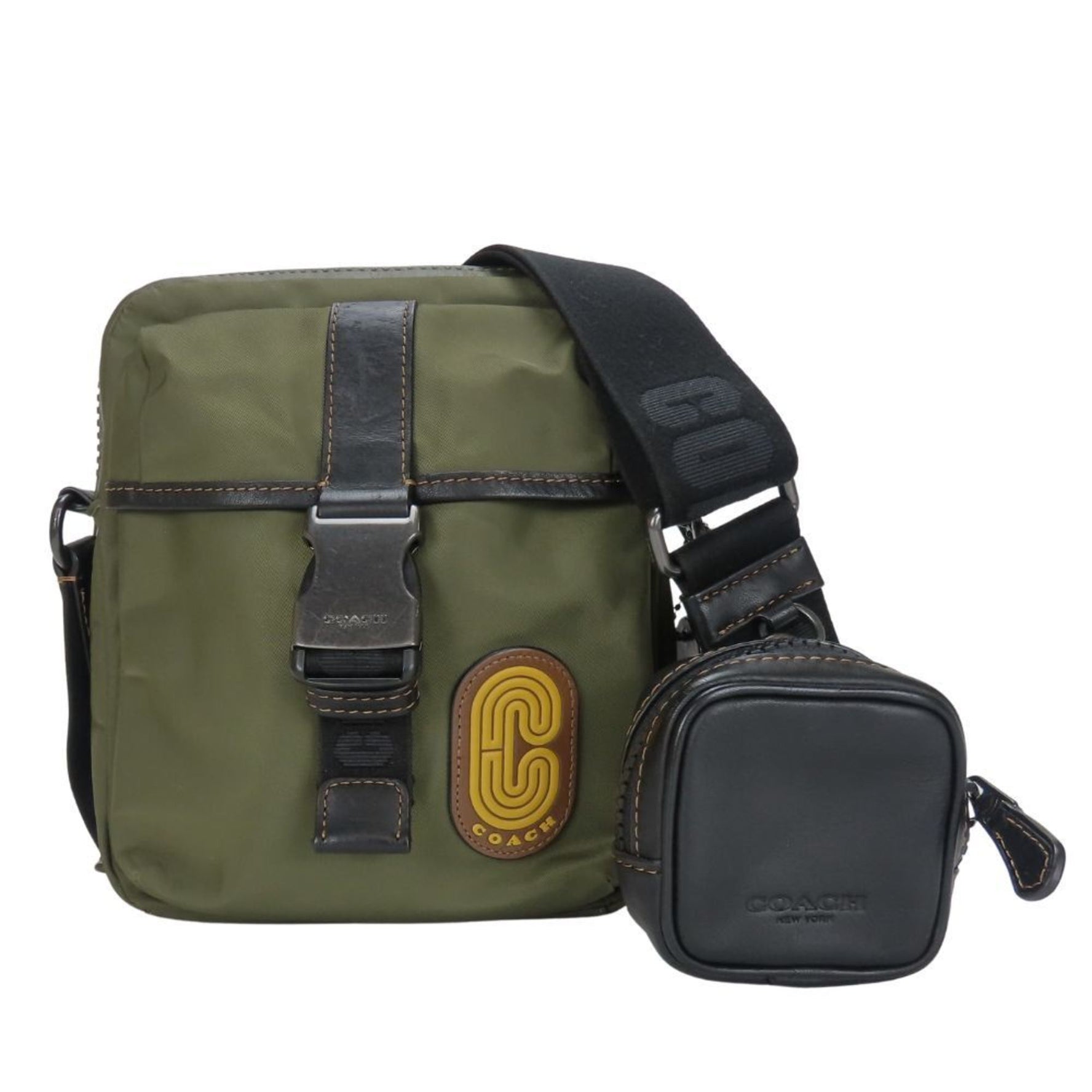 Coach Shoulder Bag Max Crossbody Nylon Leather Khaki Black Yellow Brown