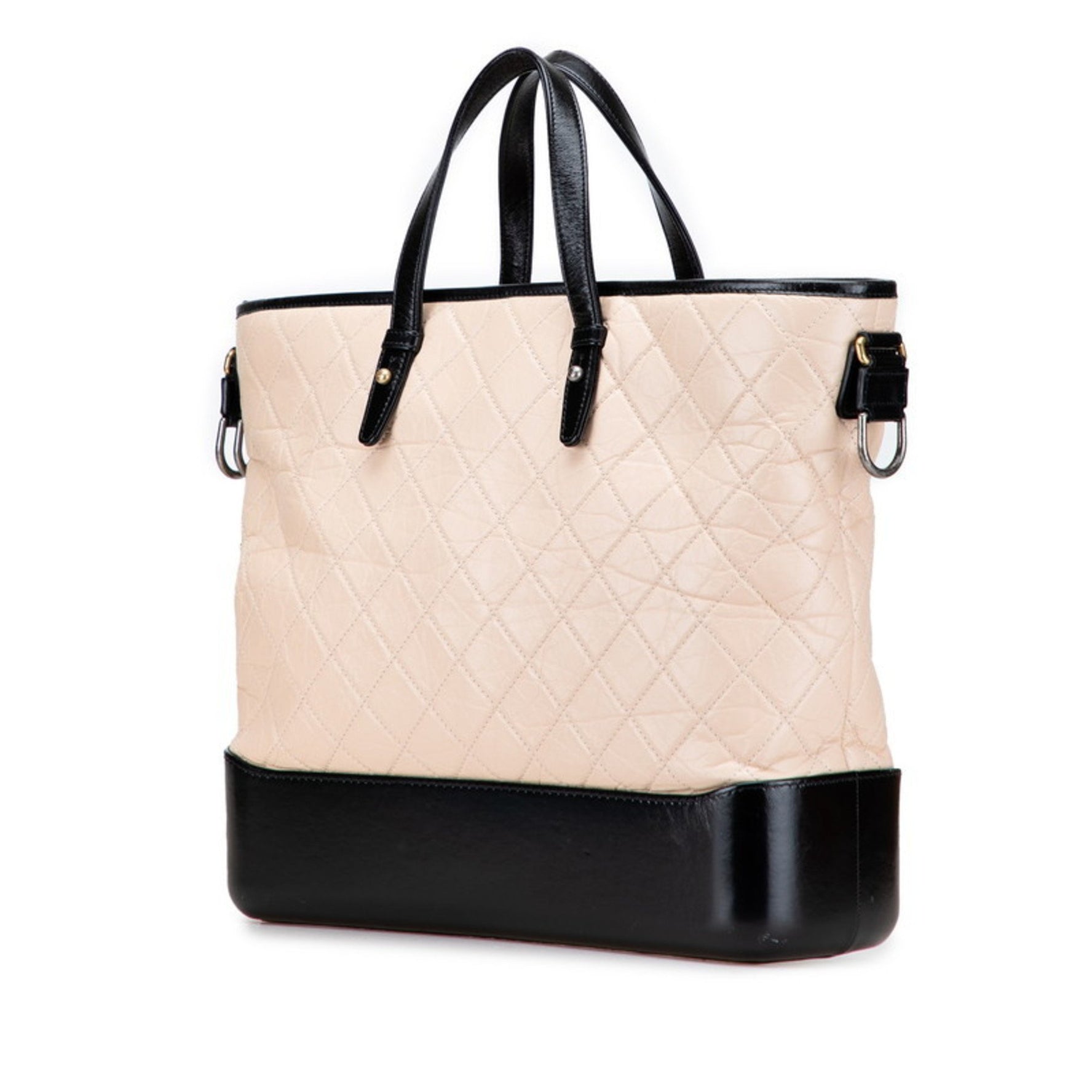 CHANEL Gabriel Coco Mark Handbag/Shoulder Bag, Beige/Black Lambskin