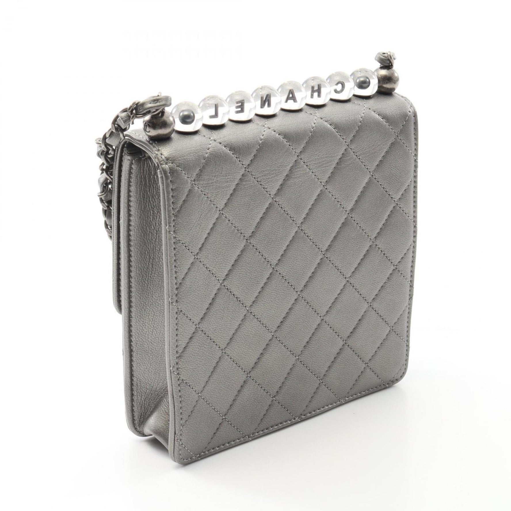 CHANEL Matelasse Shoulder Bag, Leather, Women's, Gray