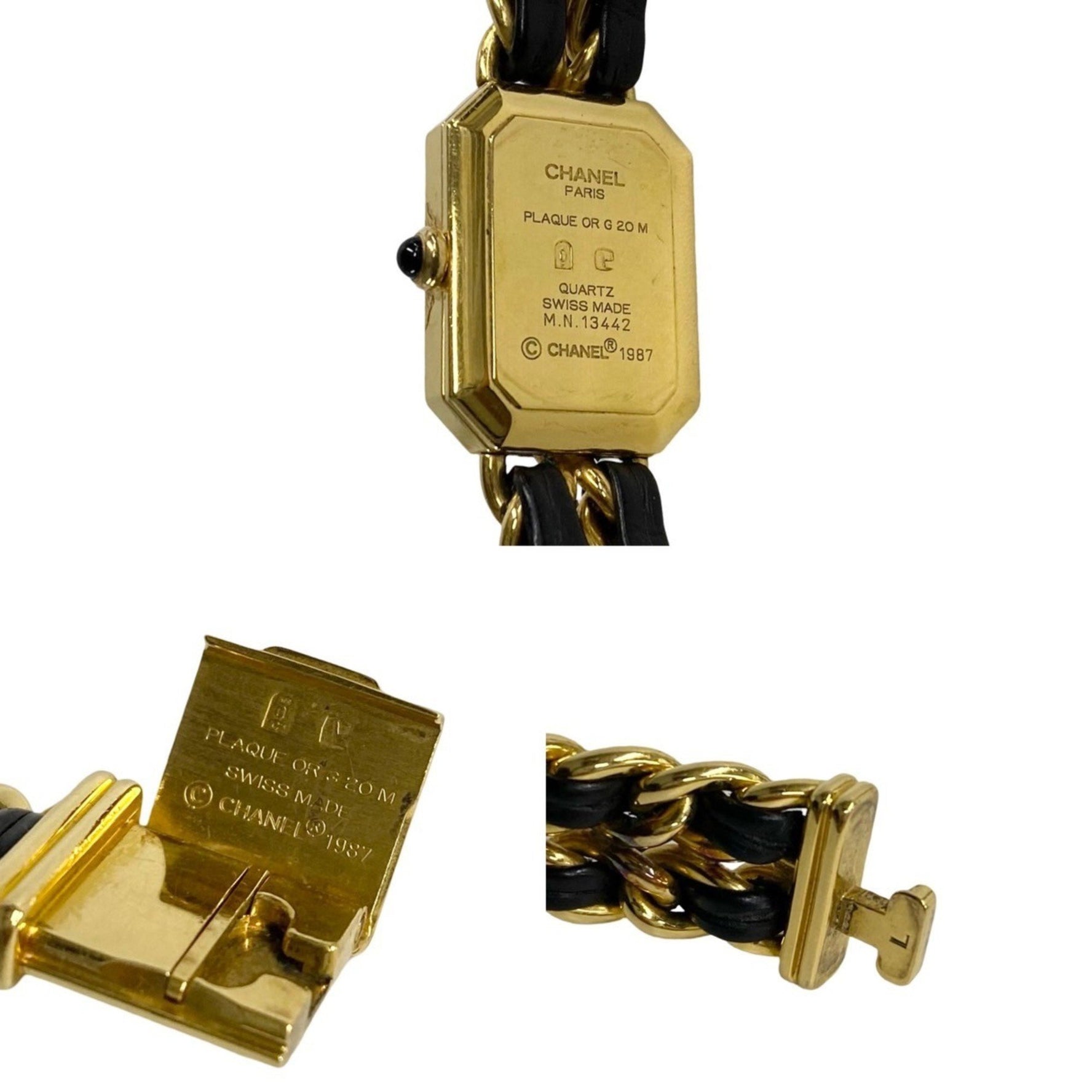 CHANEL Premiere L Quartz Stainless Steel Leather Watch for Women, Gold and Black,