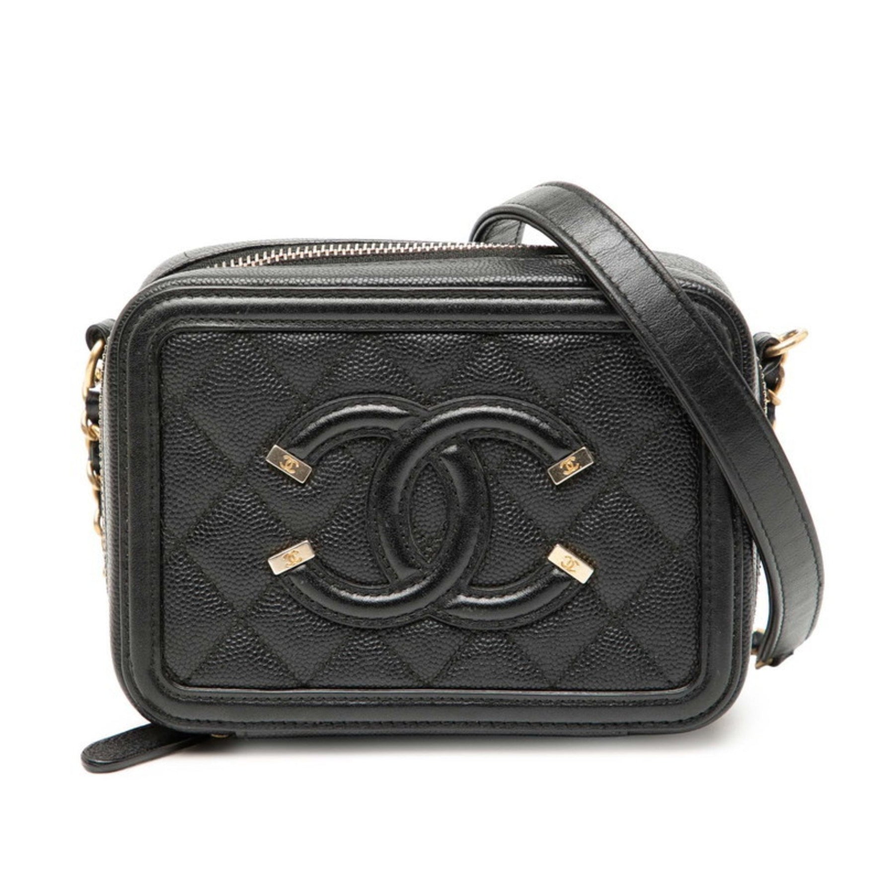 CHANEL Matelasse CC Filigree Chain Wallet Shoulder Bag in Caviar Skin