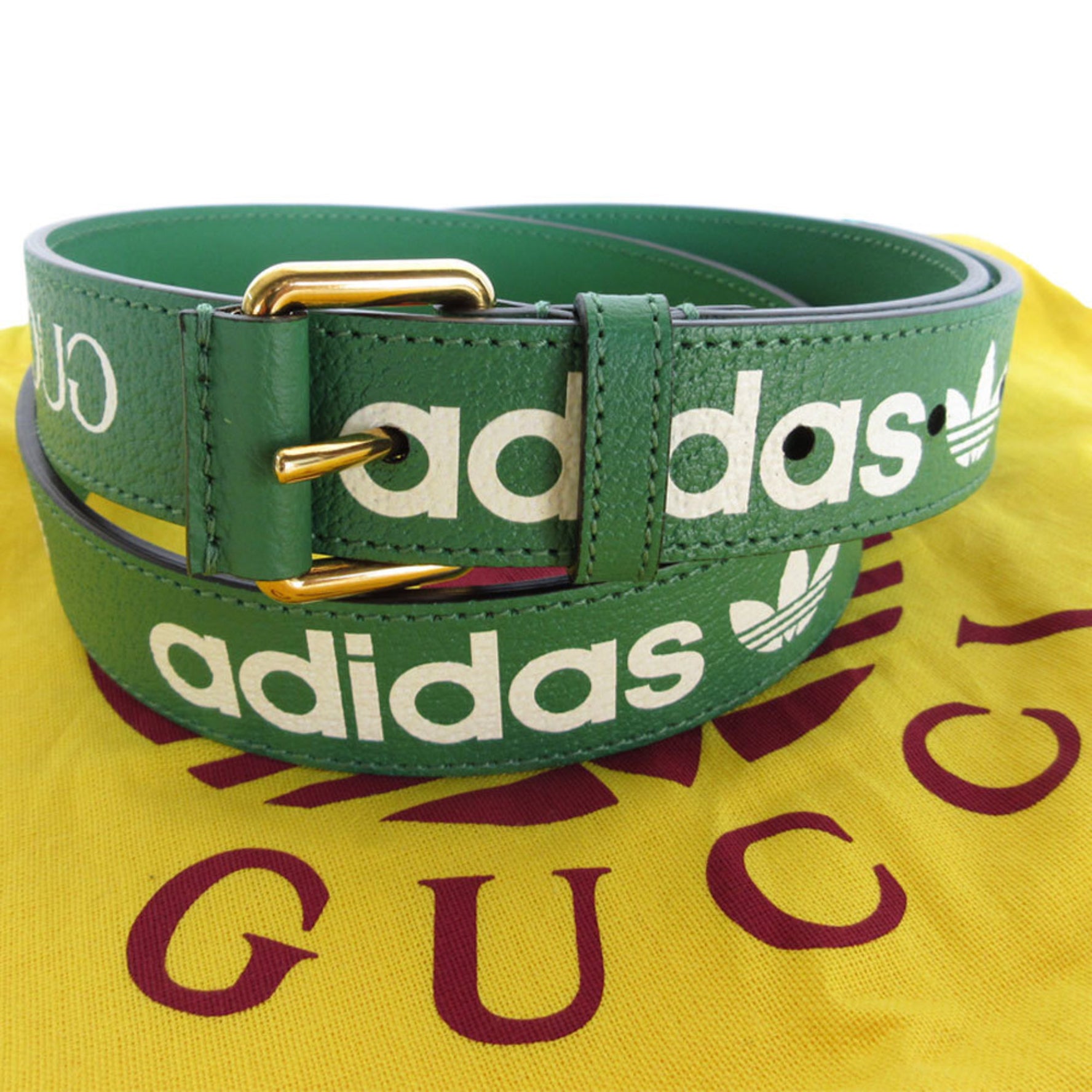 GUCCI Belt x adedas Leather Metal Green White Gold Men Women