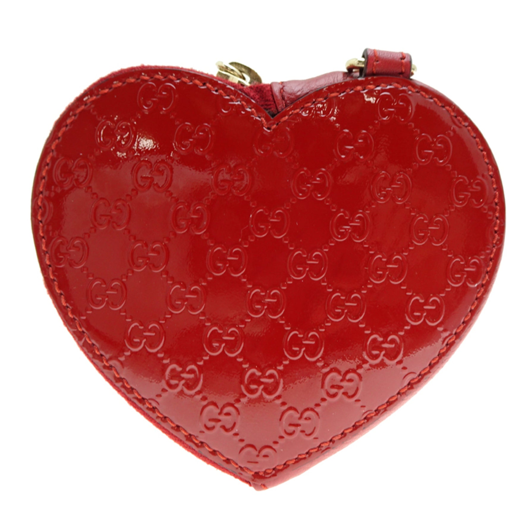 Gucci Guccissima Heart Mini Wallet, Coin Case, Enamel, Red