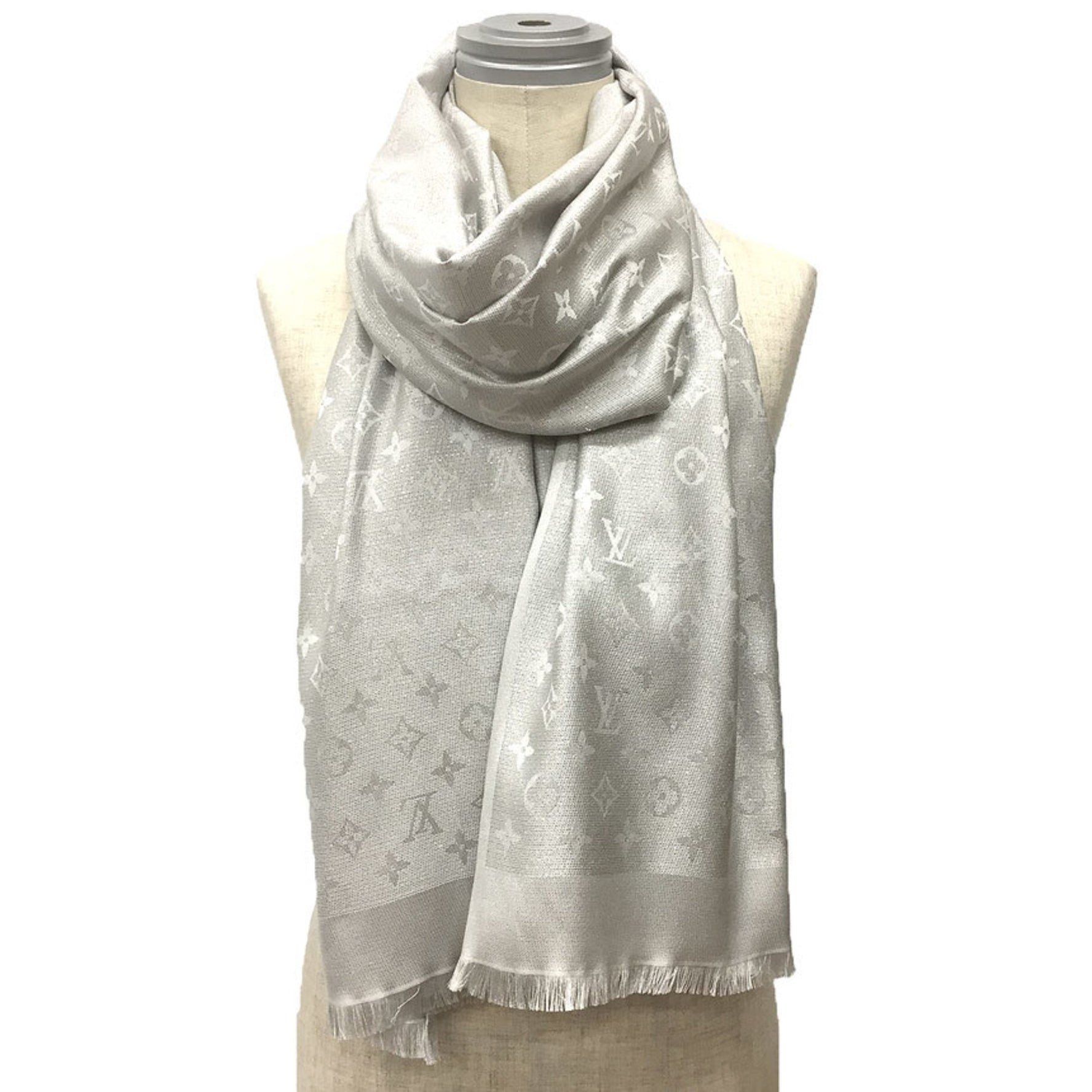 Louis Vuitton Monogram Stole M75236, Silver with Lamé, Women's Shawl