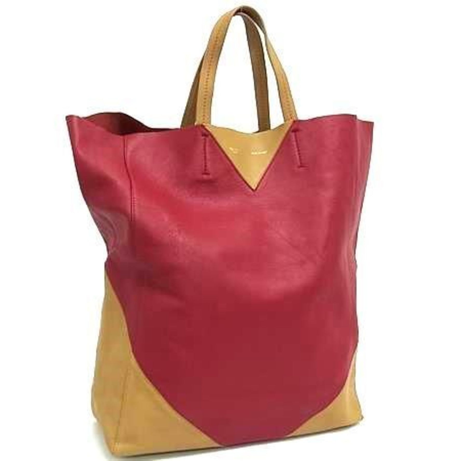 CELINE CABAS Tote Bag in Red and Beige Leather, Two-Tone Design