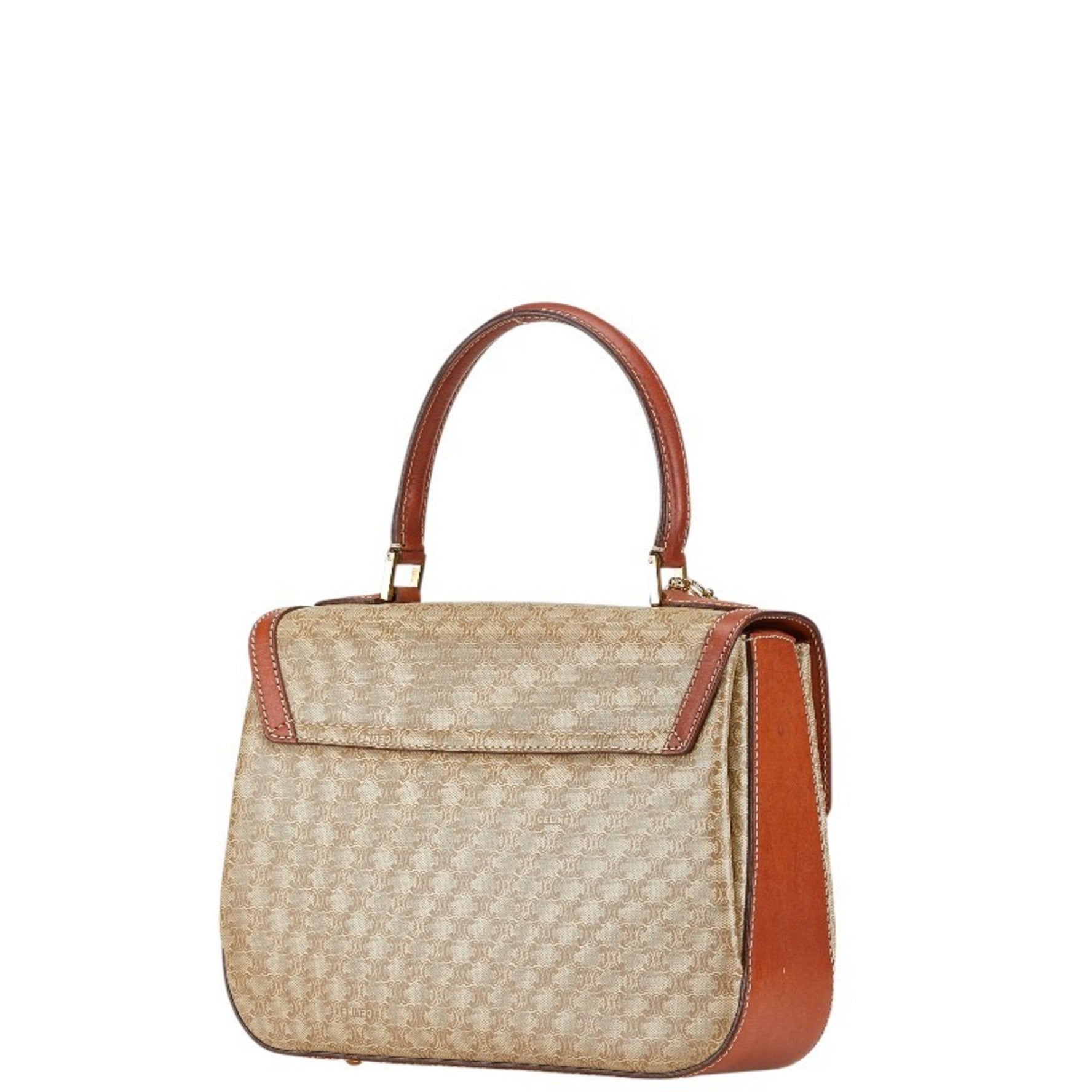 Celine Macadam Handbag/Shoulder Bag, Beige, Brown, PVC, Leather