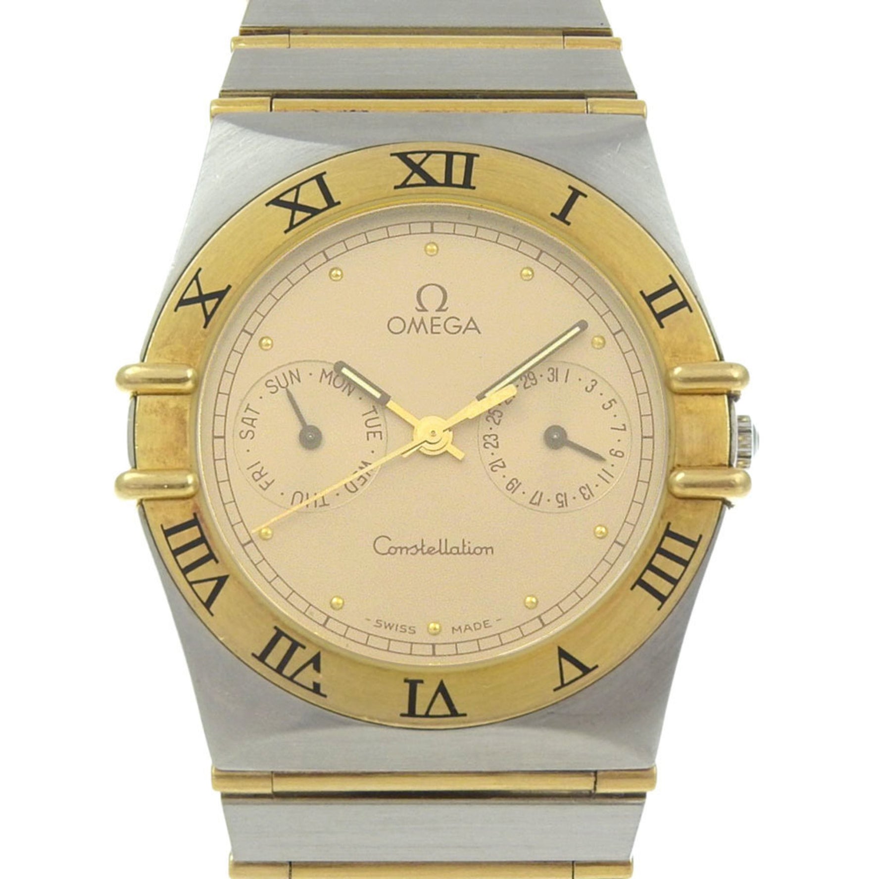 OMEGA Constellation Day-Date Watch in Stainless Steel with Gold Plated Finish, 1989, Quartz Movement, Analog Display, Dial