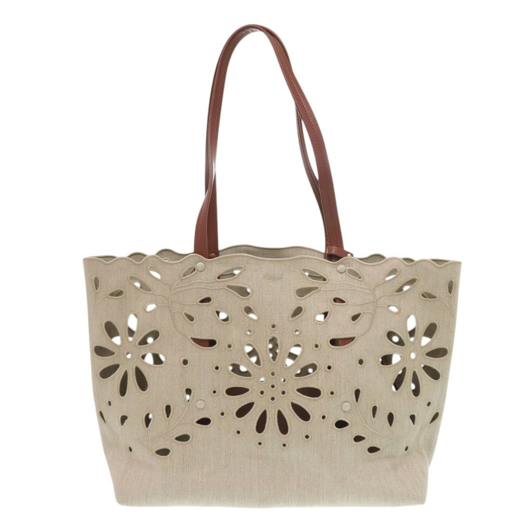Chloé Chloe Camilla East West Linen and Leather Sepia Brown Tote Bag, Beige, 1703