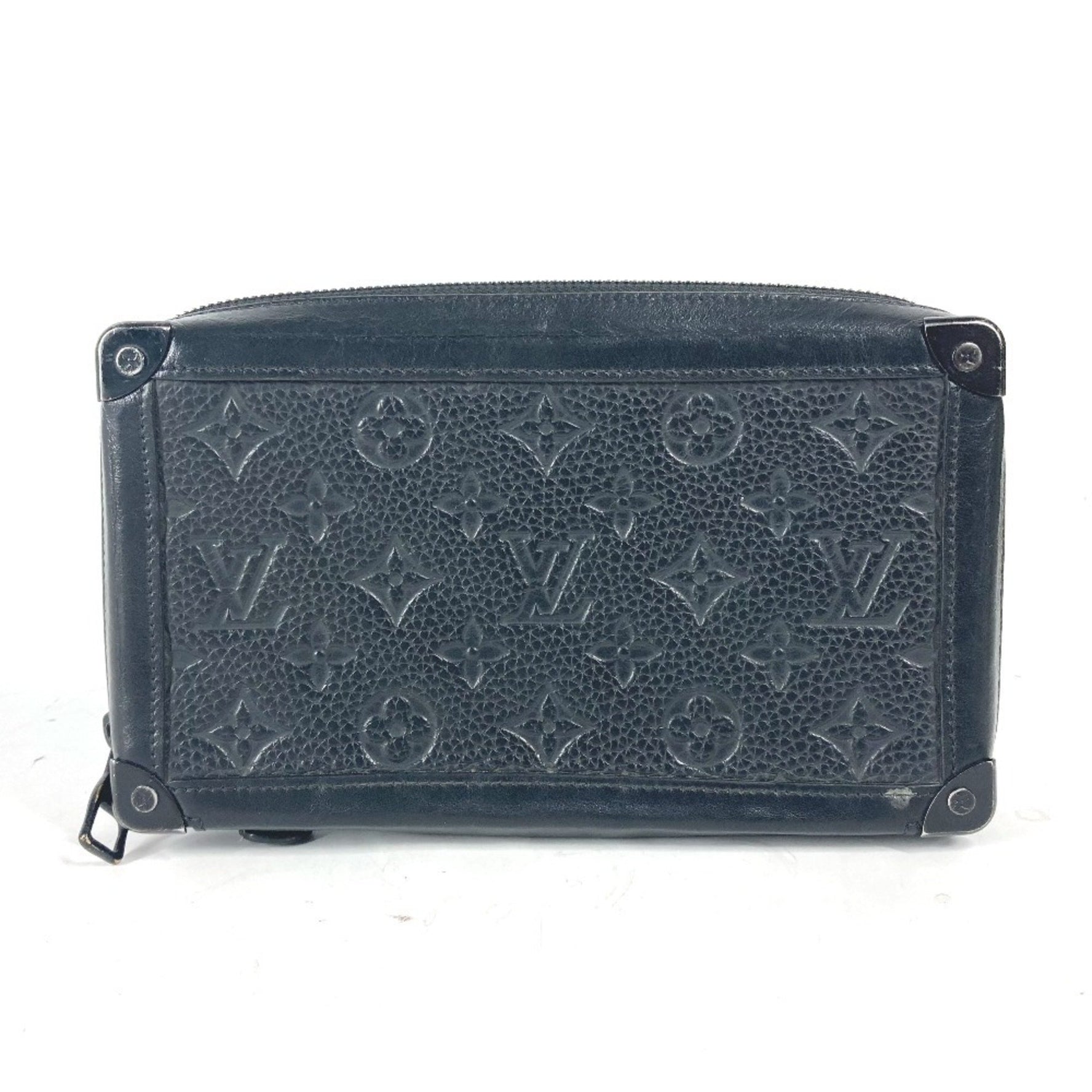 LOUIS VUITTON M68986 Monogram Soft Trunk Clutch Long Wallet Pouch Bag Taurillon Leather Men's Black