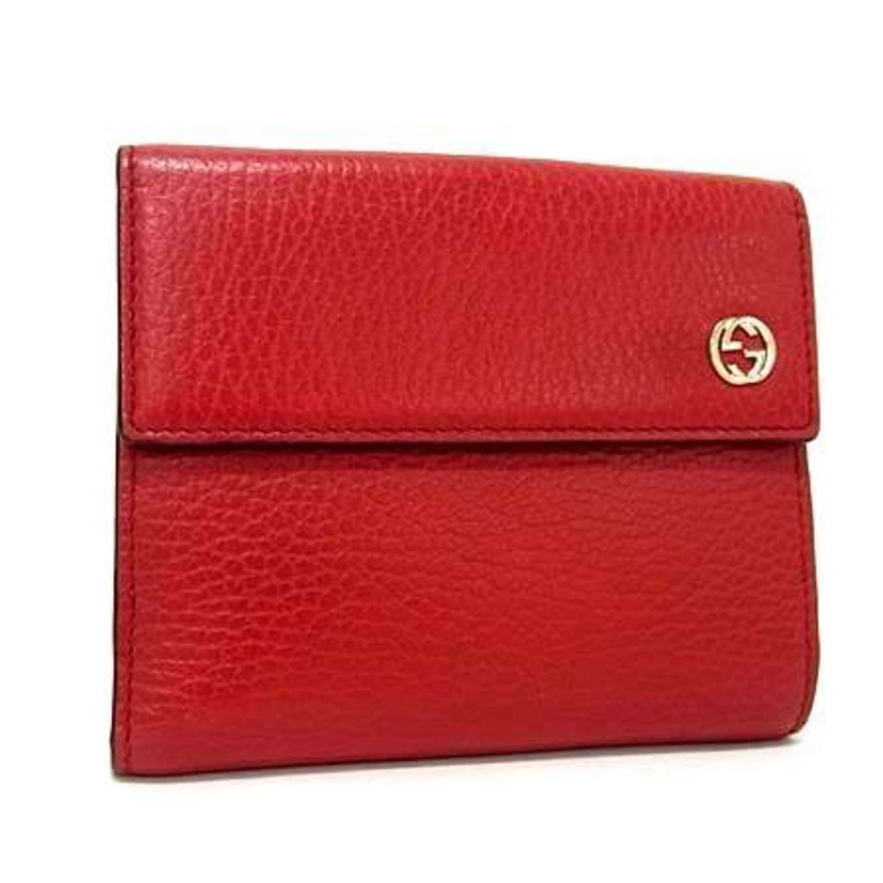 GUCCI Interlocking G W Bifold Wallet Red Leather