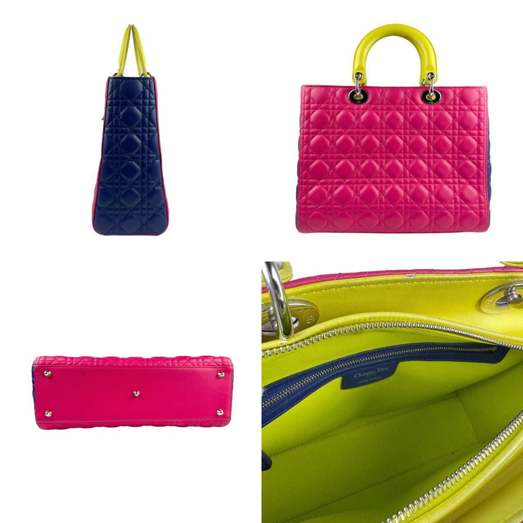 Christian Dior handbag shoulder bag Lady lambskin blue x pink yellow